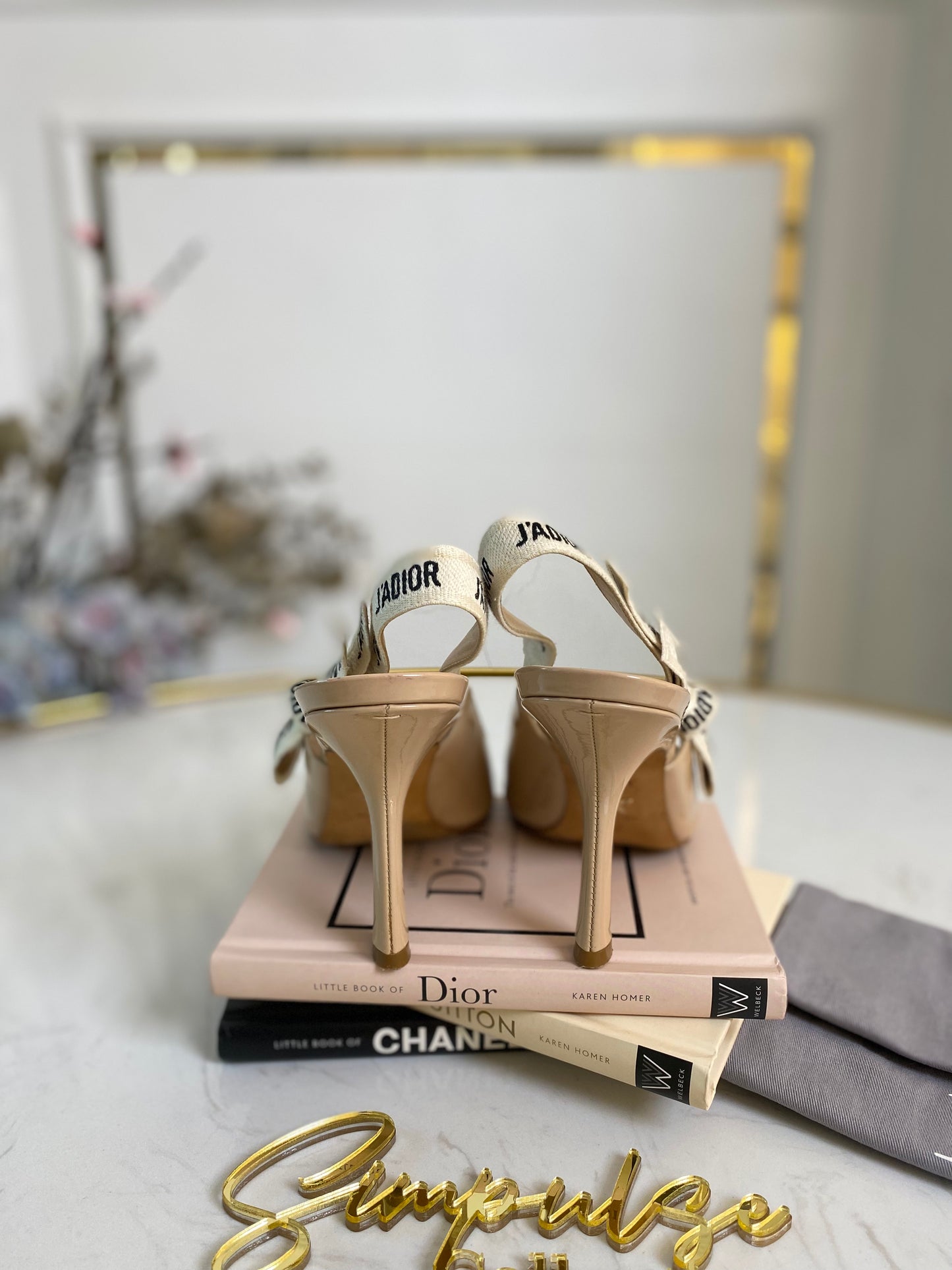 J’Adior Nude Beige Patent Slingback Pumps