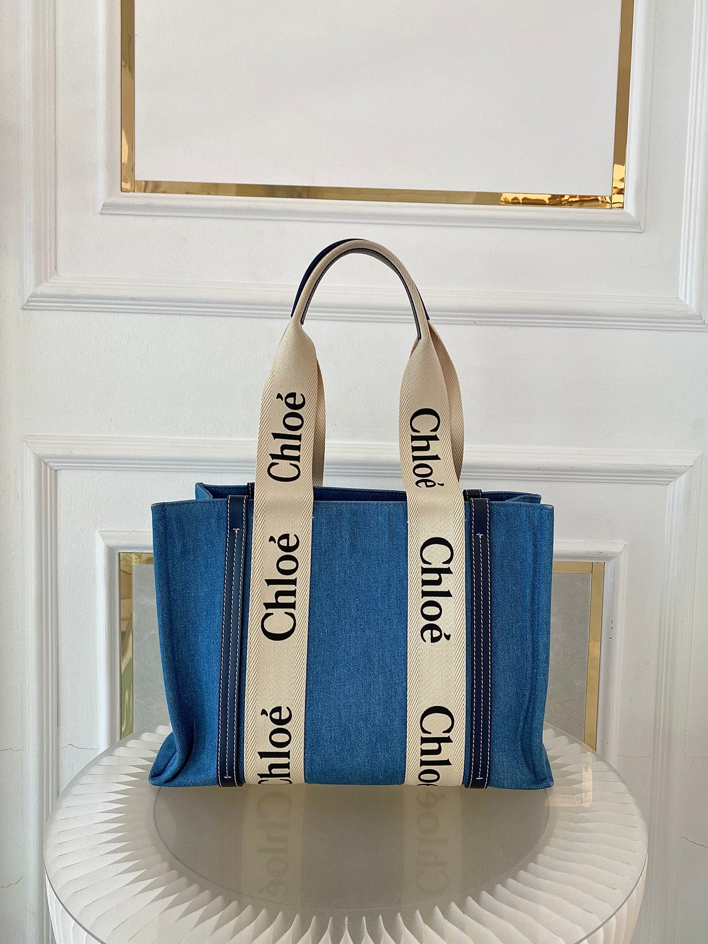 Chloe Medium Woody Denim Tote Bag