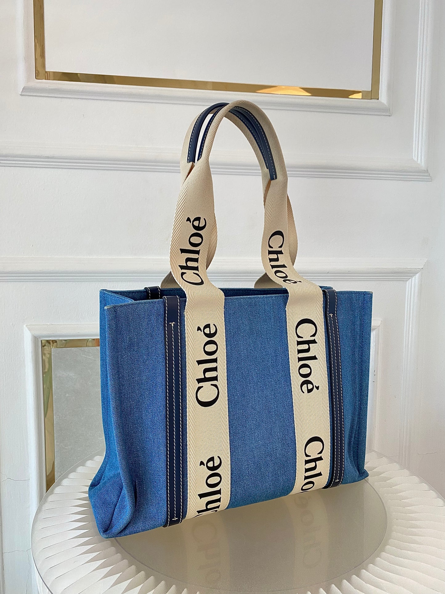 Chloe Medium Woody Denim Tote Bag