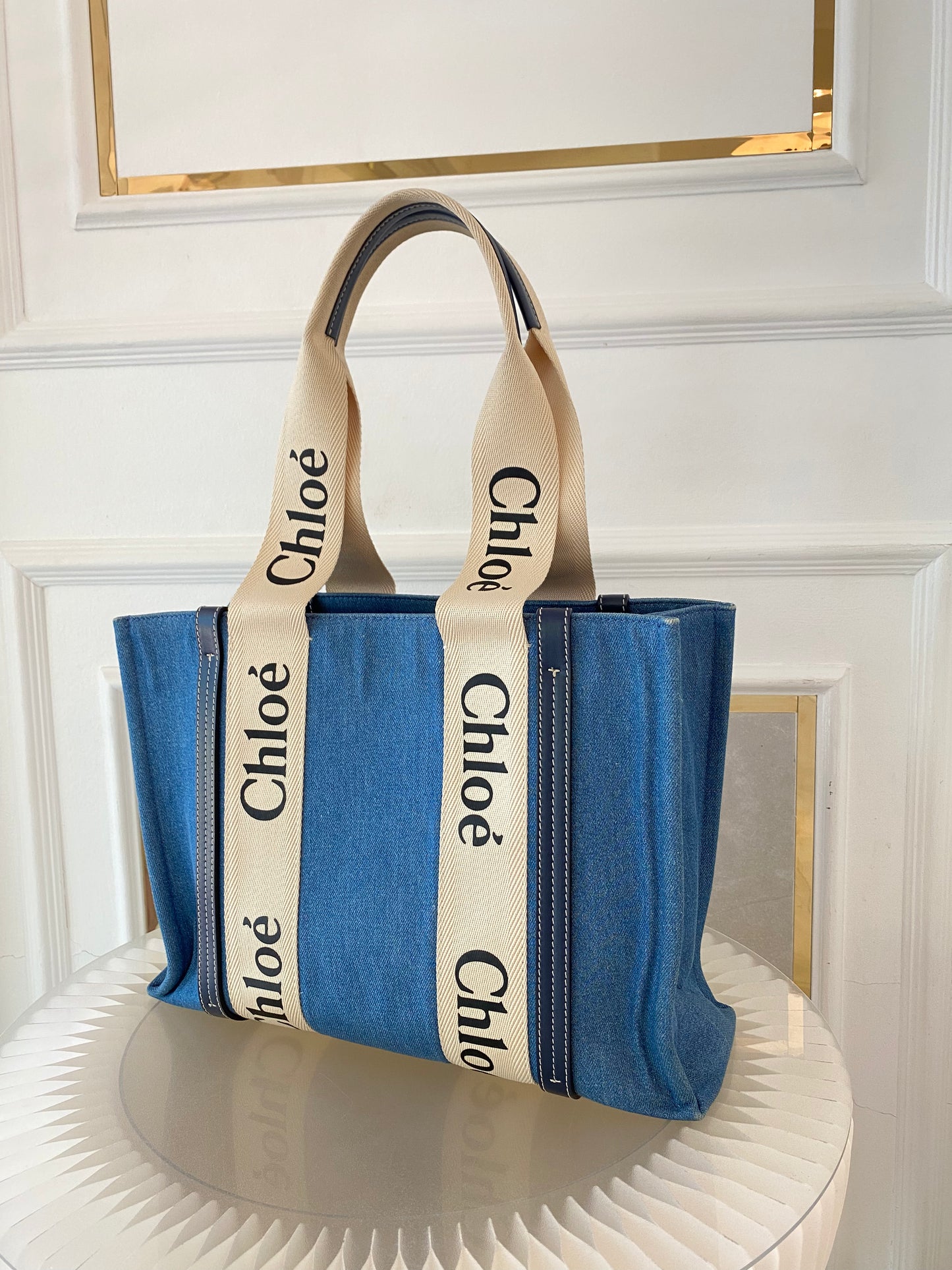 Chloe Medium Woody Denim Tote Bag