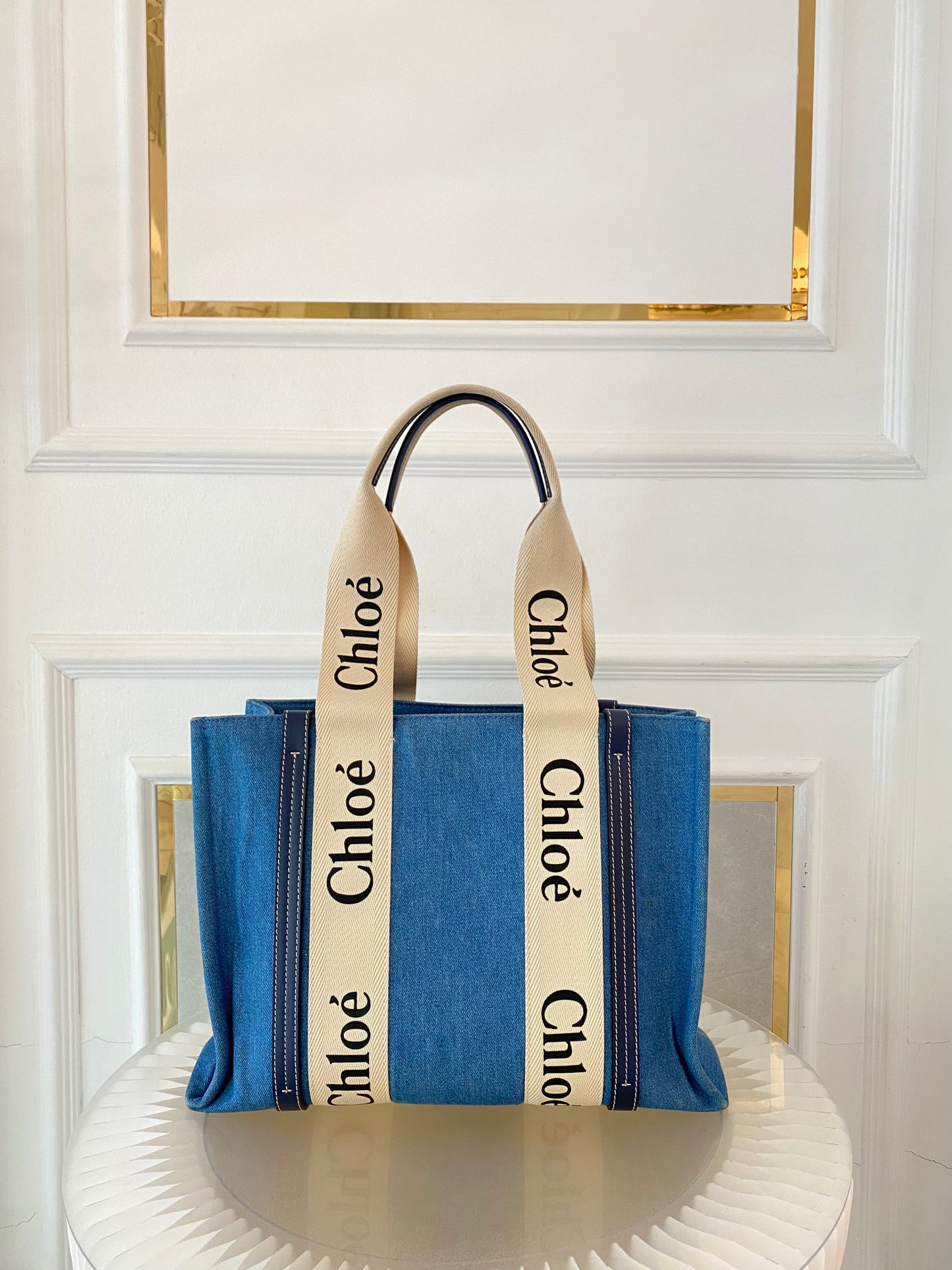 Chloe Medium Woody Denim Tote Bag