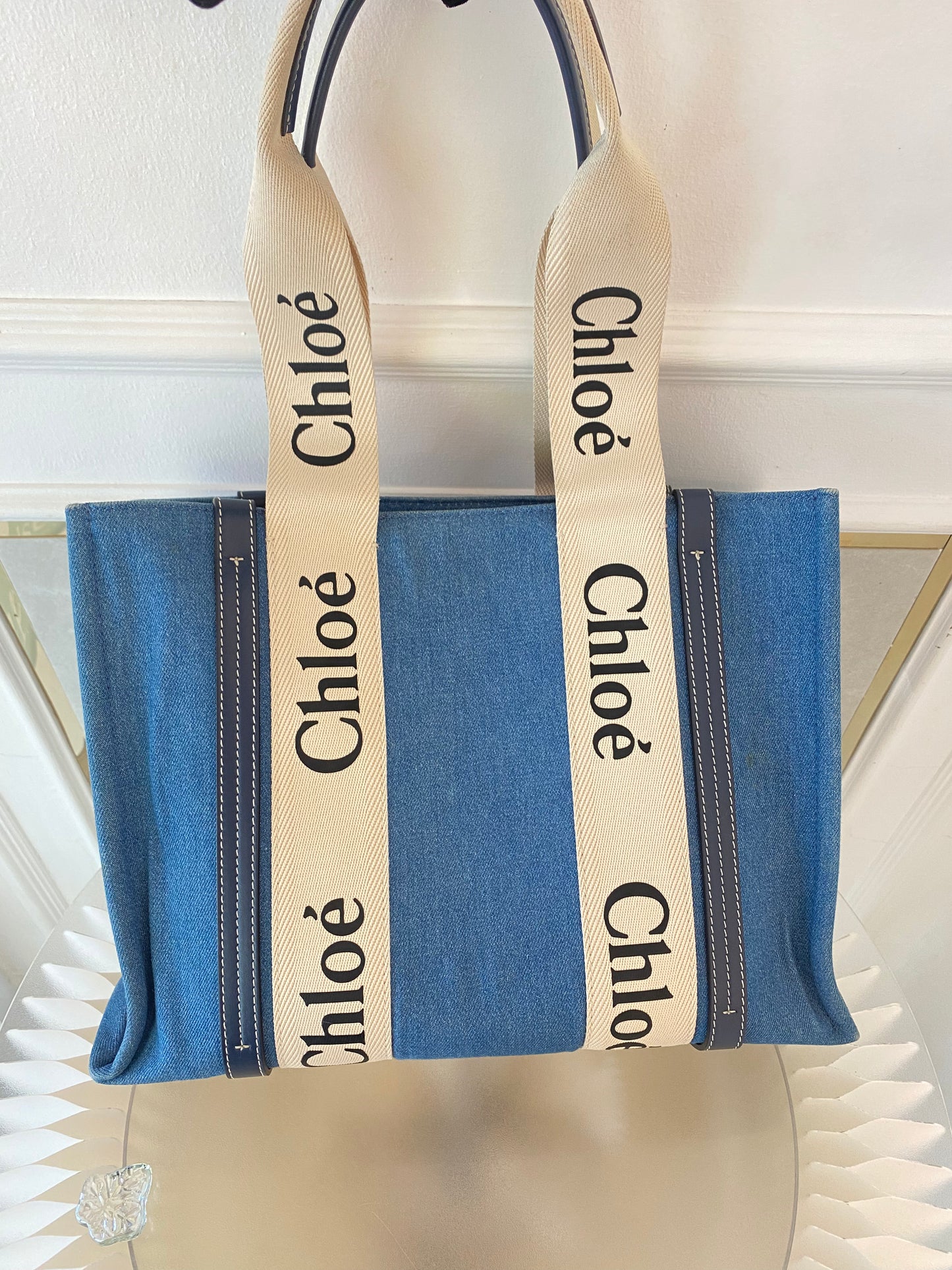 Chloe Medium Woody Denim Tote Bag