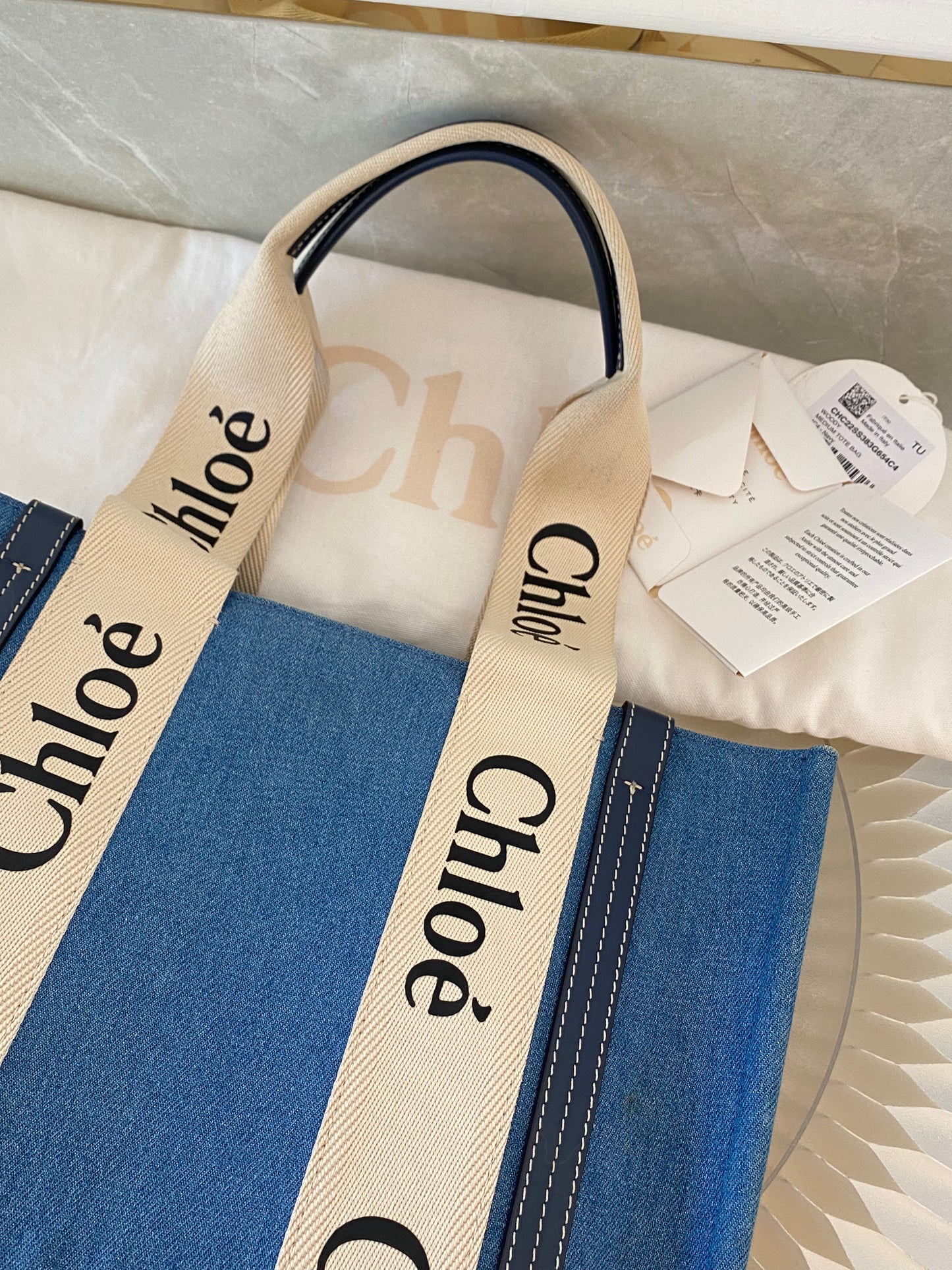 Chloe Medium Woody Denim Tote Bag