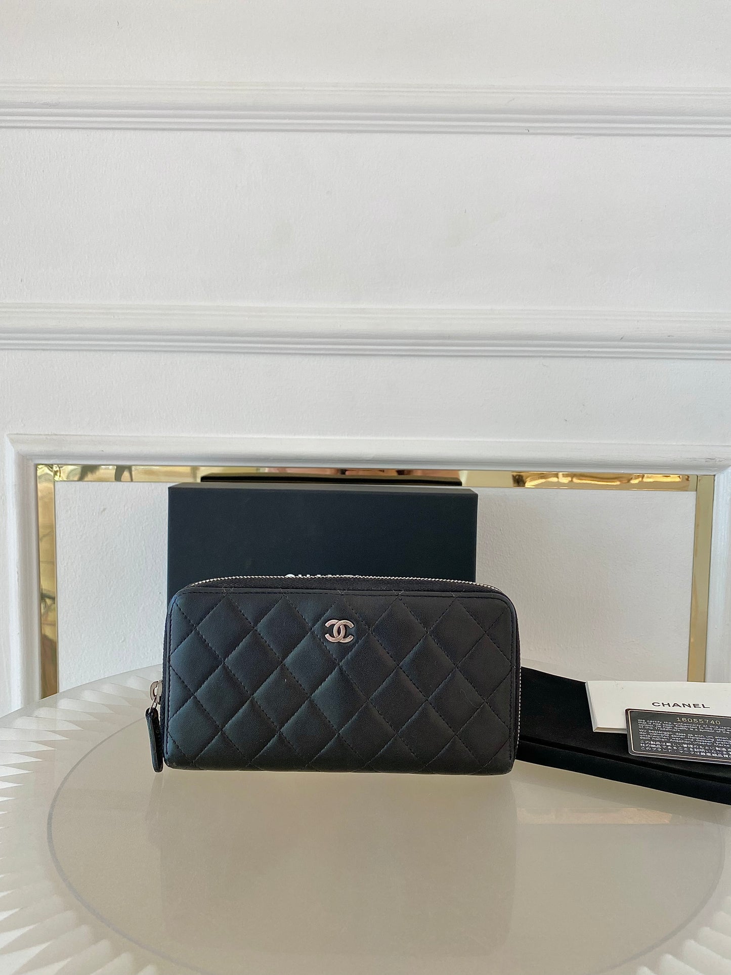 Black Lambskin Long Zippy Wallet