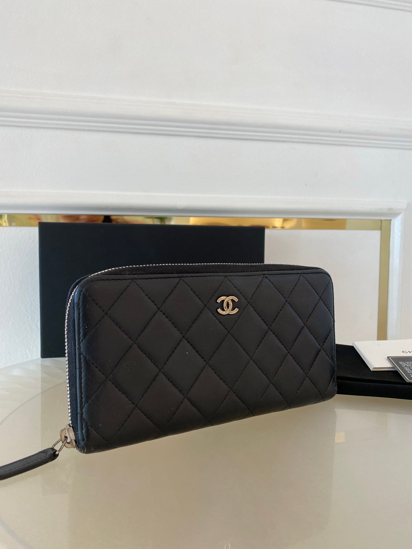Black Lambskin Long Zippy Wallet