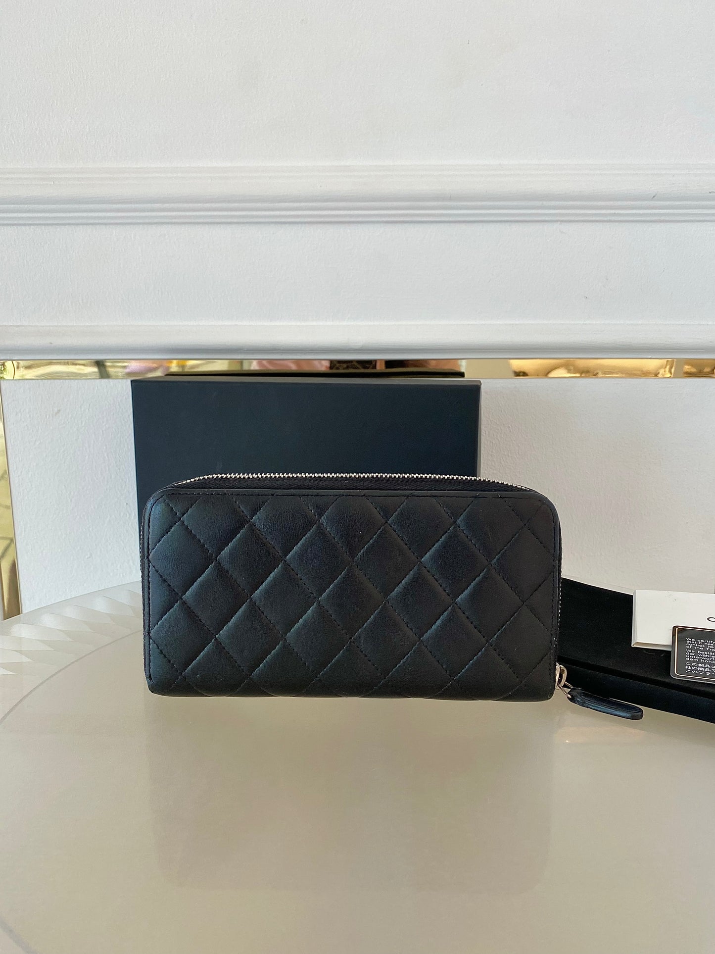 Black Lambskin Long Zippy Wallet