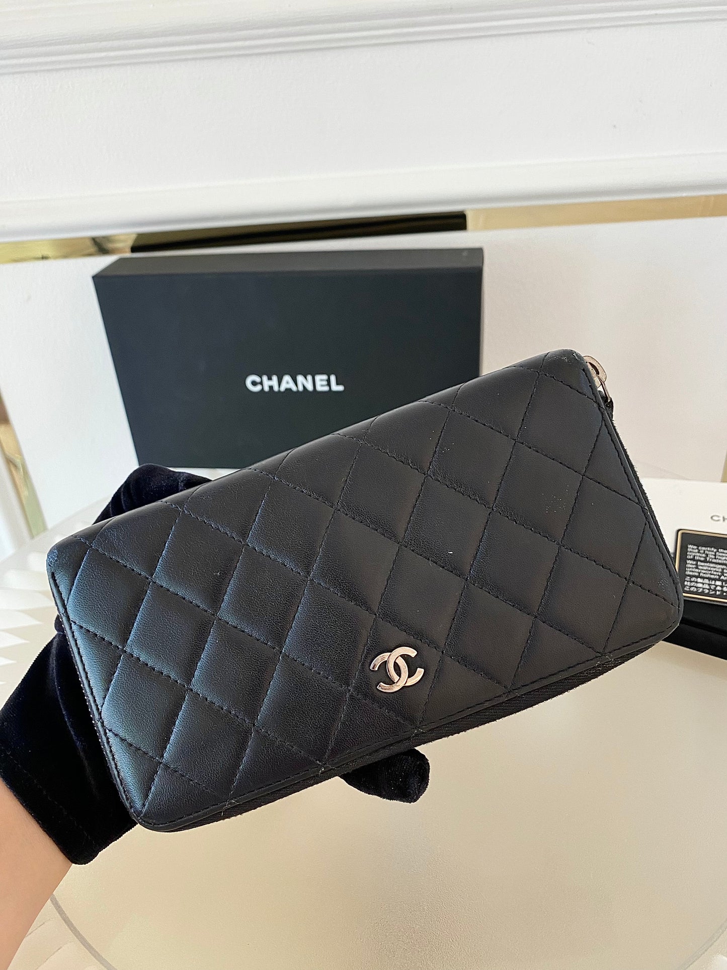 Black Lambskin Long Zippy Wallet