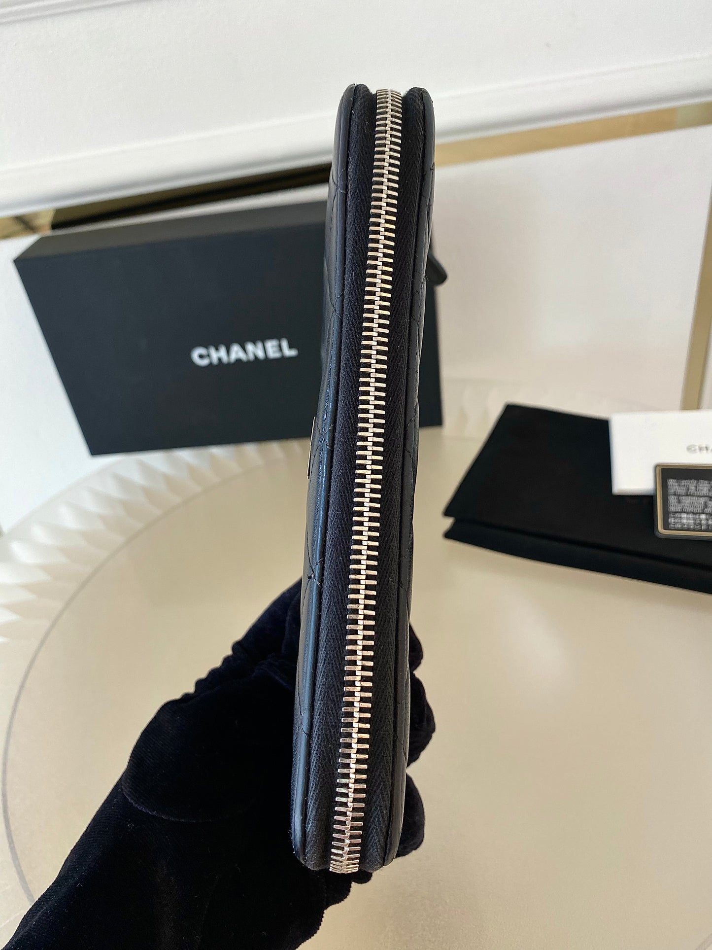 Black Lambskin Long Zippy Wallet