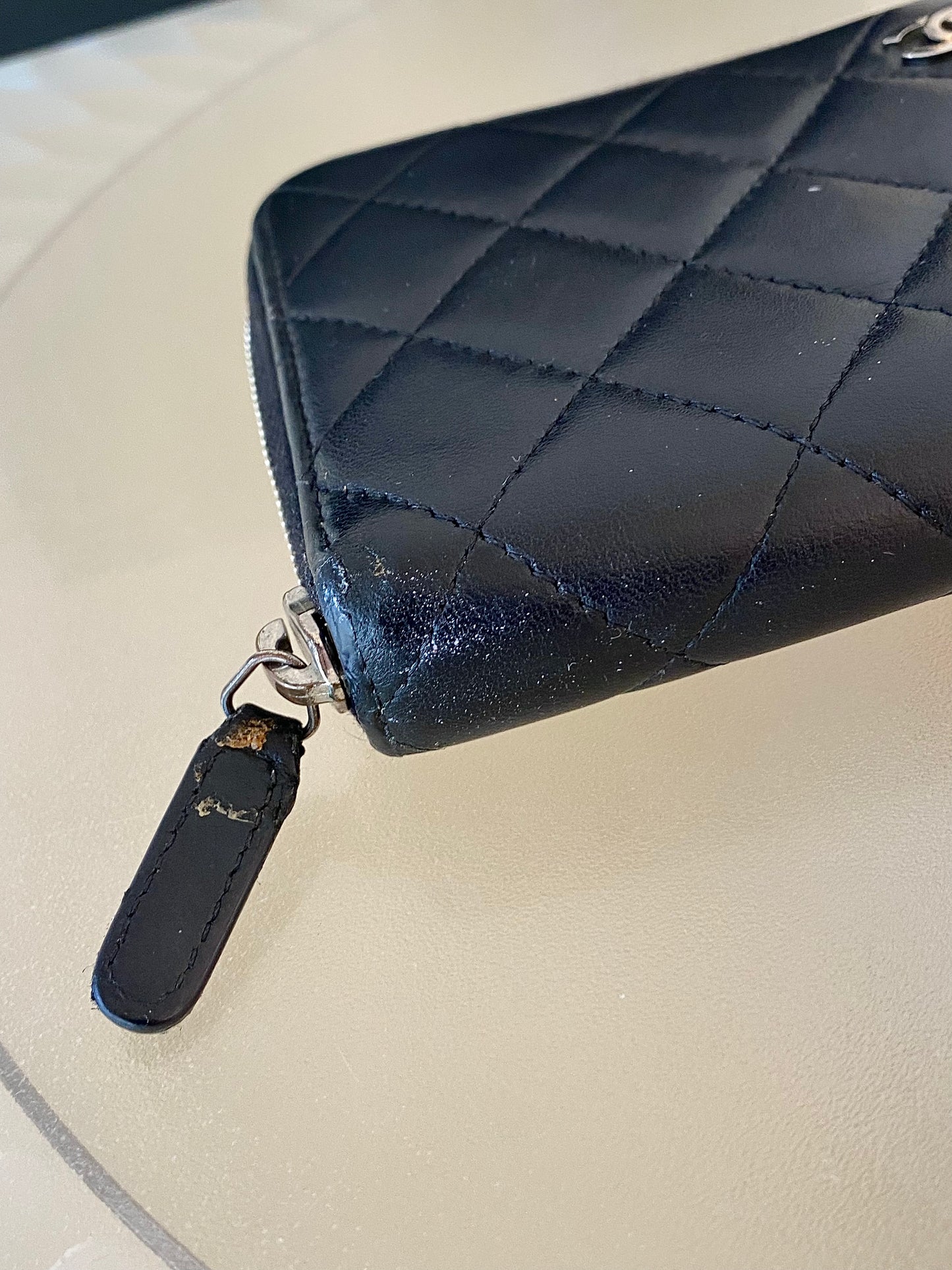 Black Lambskin Long Zippy Wallet
