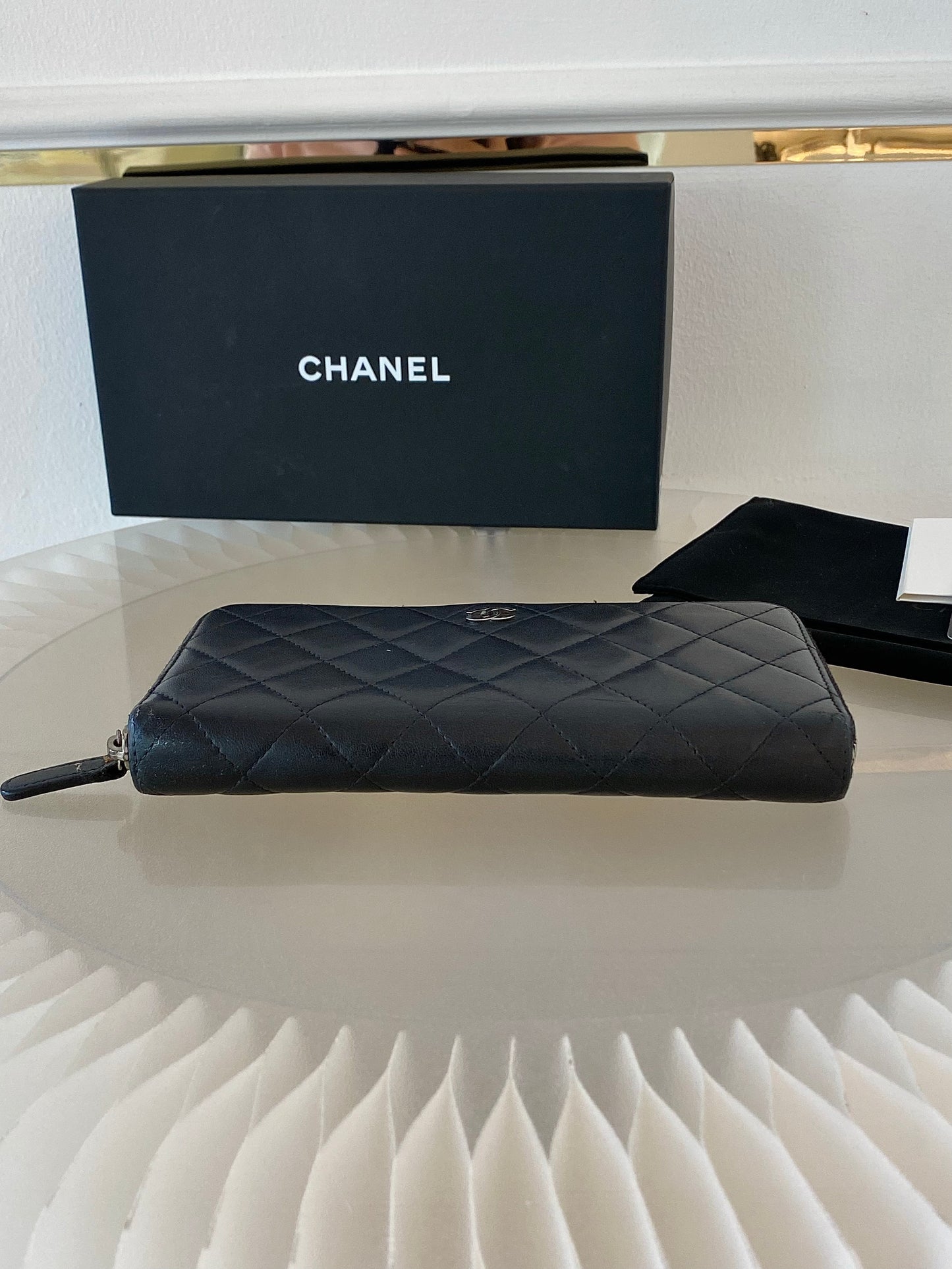 Black Lambskin Long Zippy Wallet