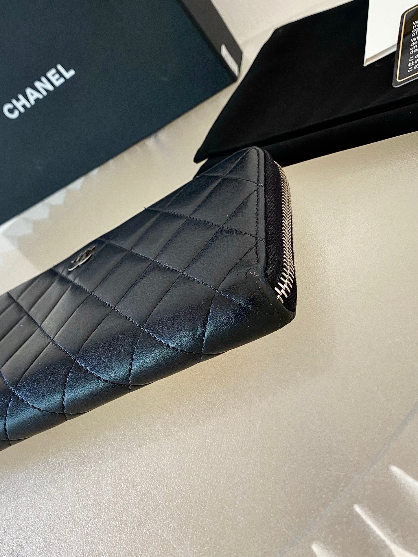 Black Lambskin Long Zippy Wallet