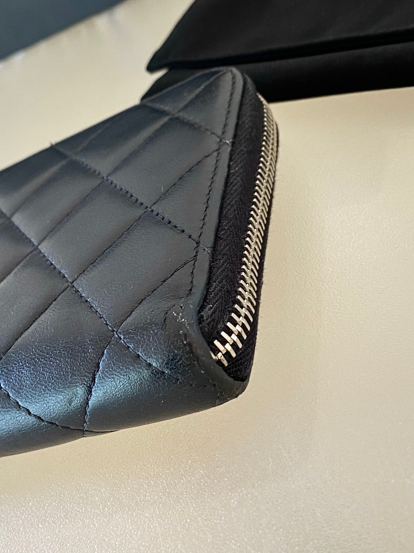 Black Lambskin Long Zippy Wallet