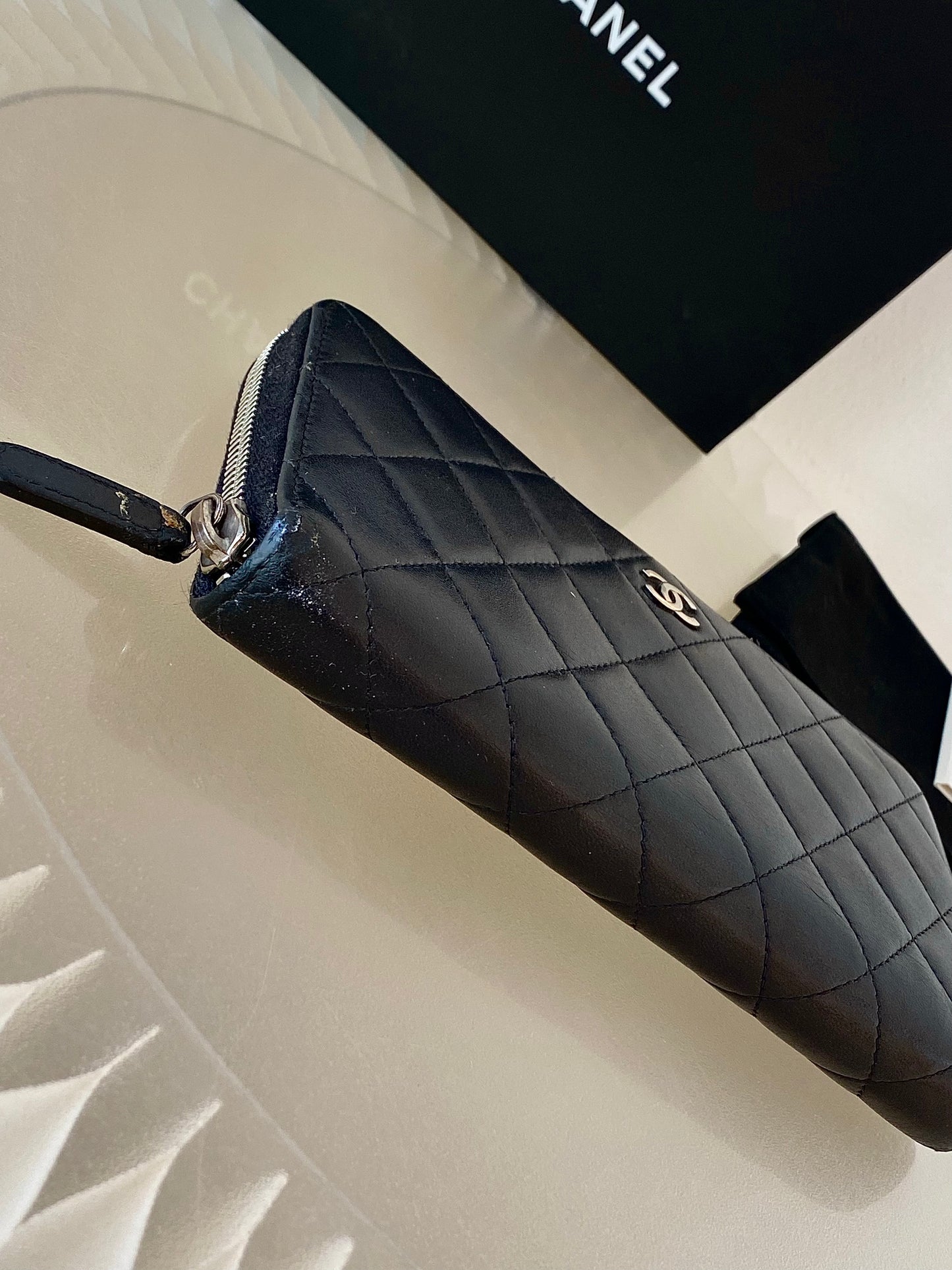 Black Lambskin Long Zippy Wallet