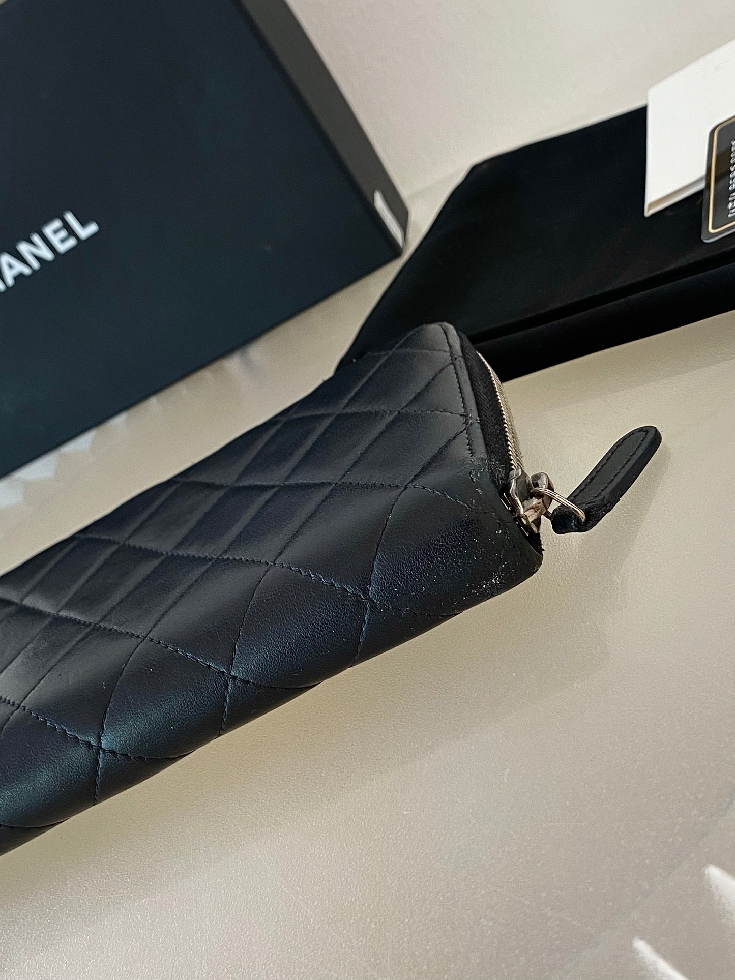 Black Lambskin Long Zippy Wallet