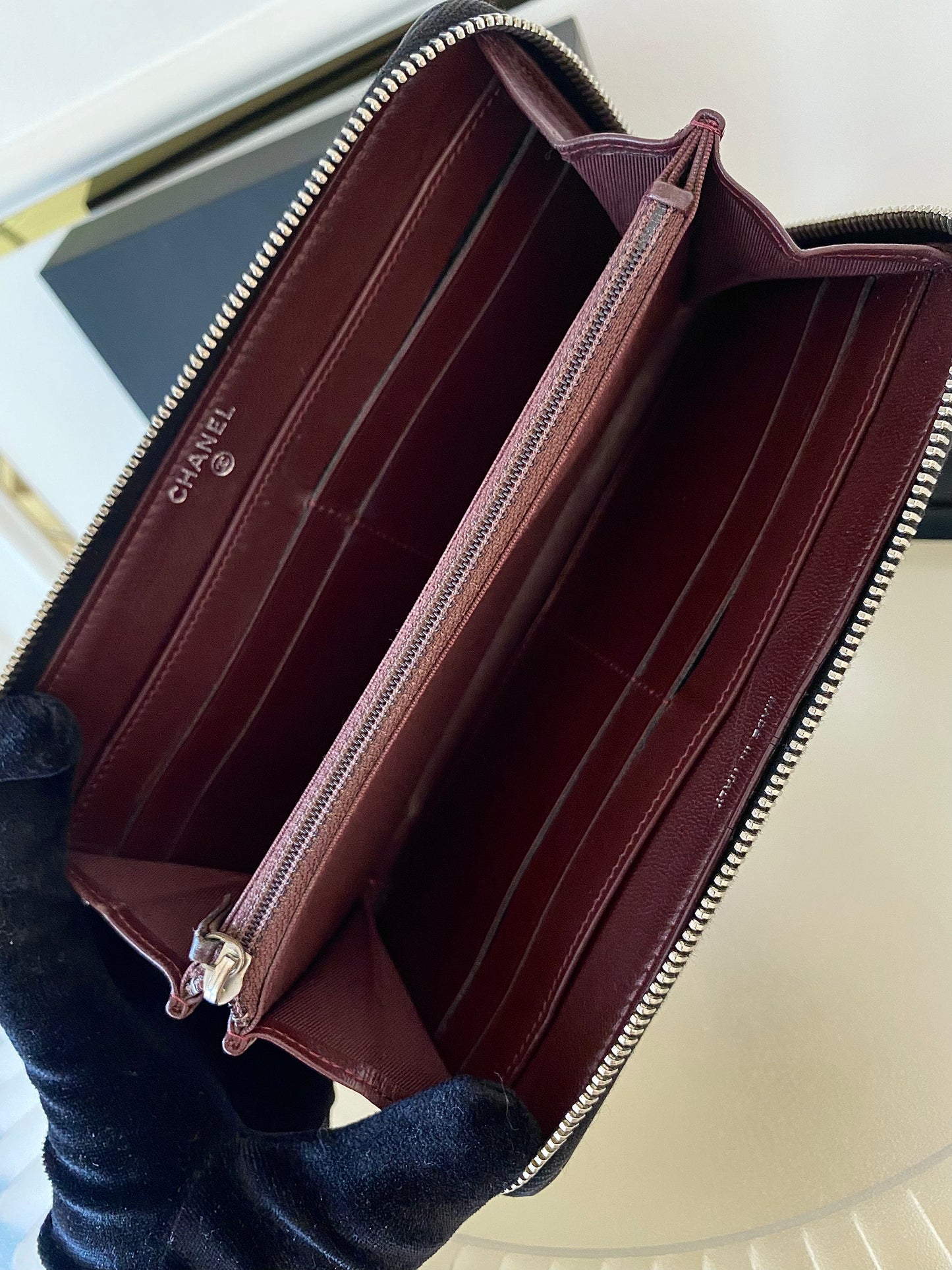 Black Lambskin Long Zippy Wallet