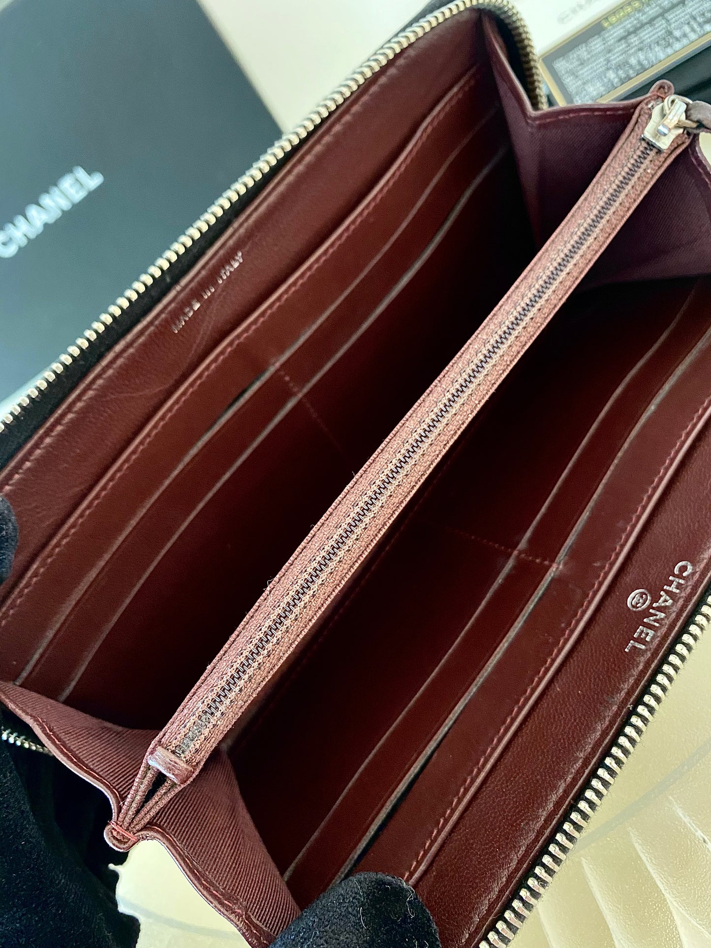 Black Lambskin Long Zippy Wallet