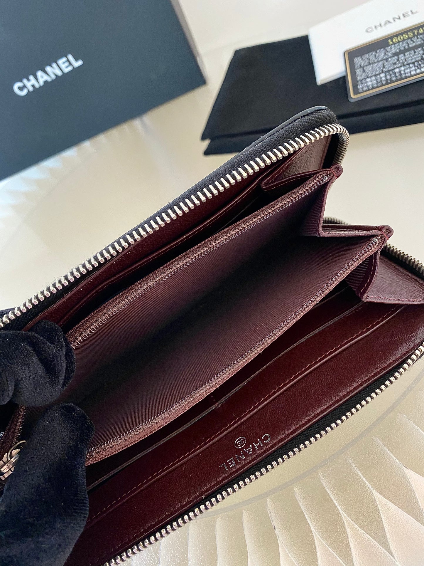 Black Lambskin Long Zippy Wallet