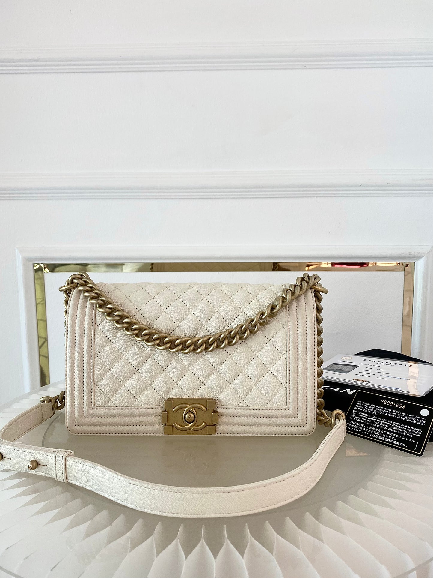 CHANEL Leboy Caviar Old Medium White GHW