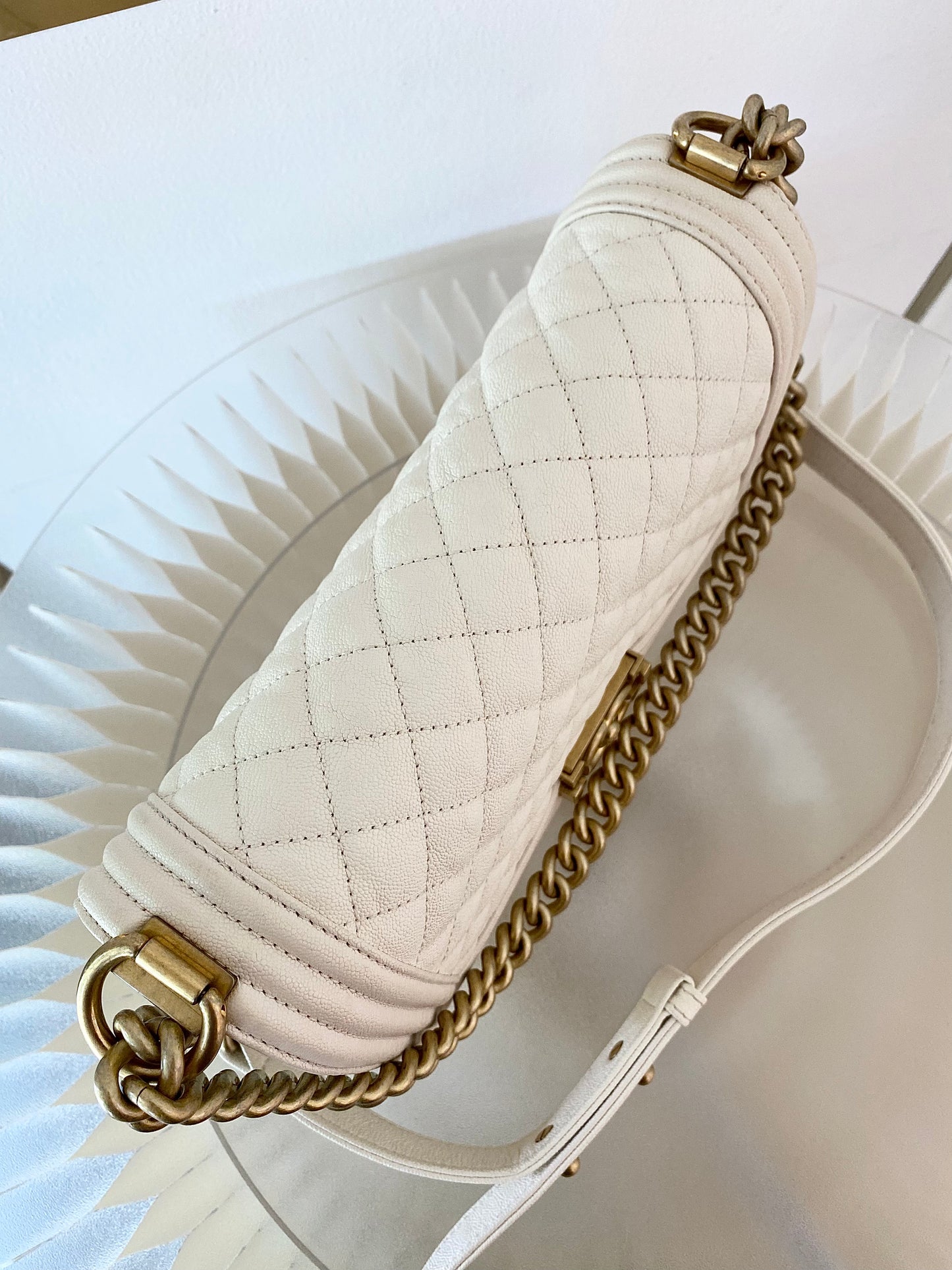 CHANEL Leboy Caviar Old Medium White GHW