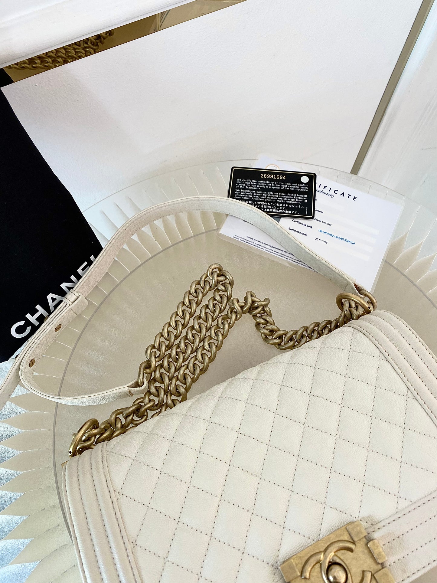CHANEL Leboy Caviar Old Medium White GHW