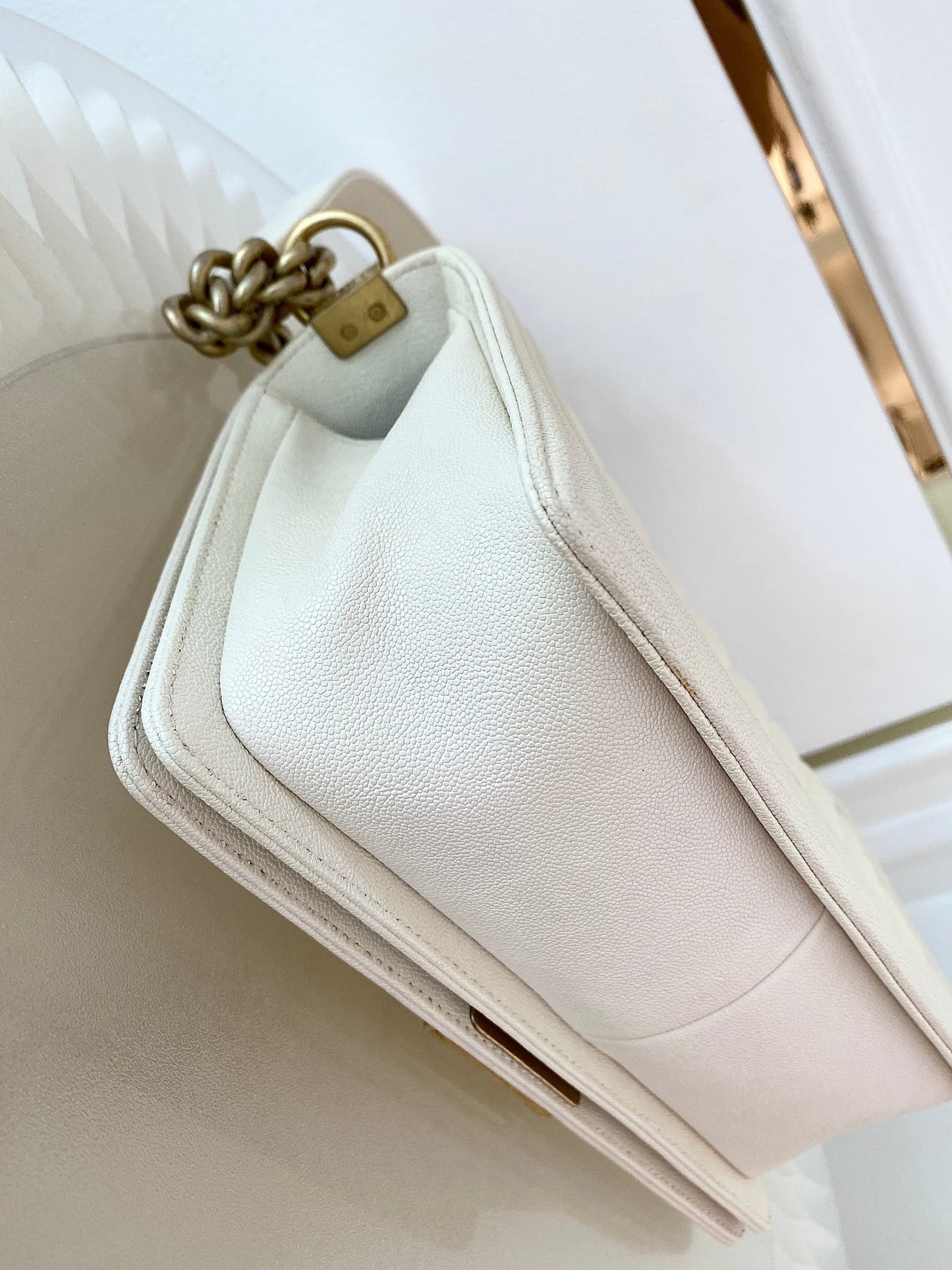 CHANEL Leboy Caviar Old Medium White GHW