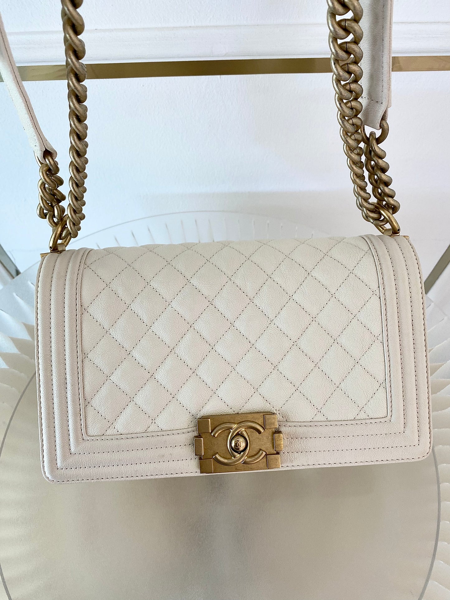 CHANEL Leboy Caviar Old Medium White GHW