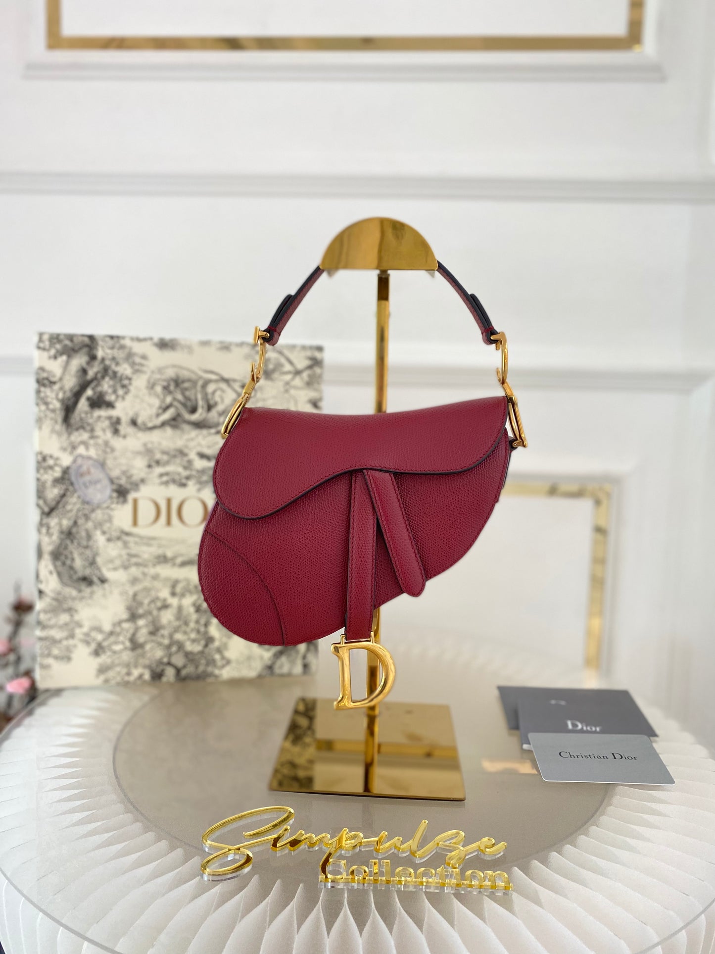 CD Red Mini Saddle Grained Leather GHW