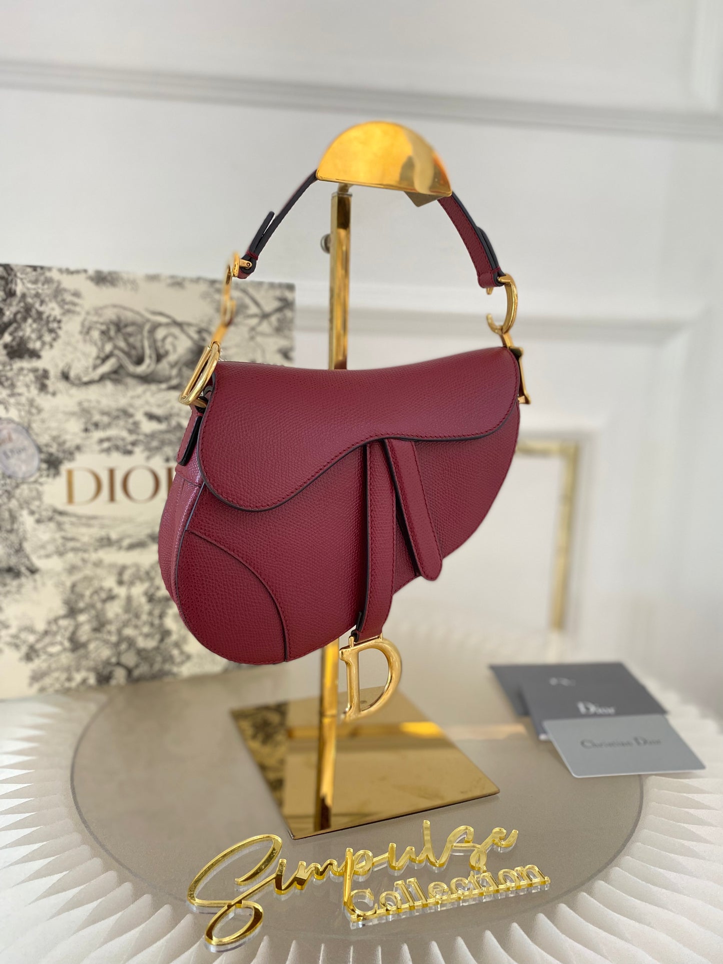CD Red Mini Saddle Grained Leather GHW