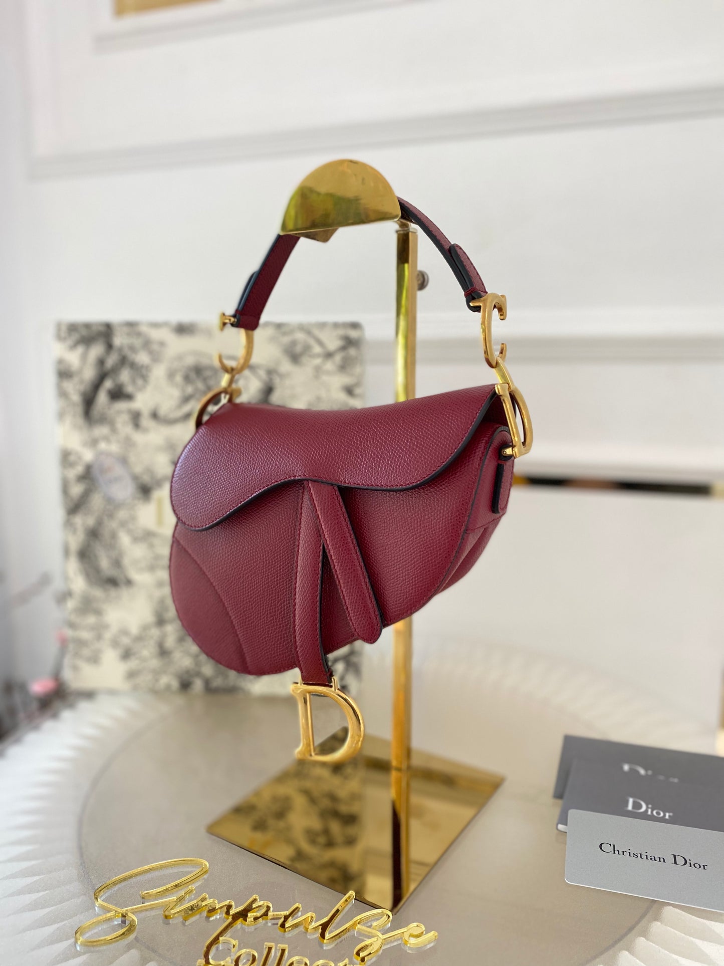 CD Red Mini Saddle Grained Leather GHW
