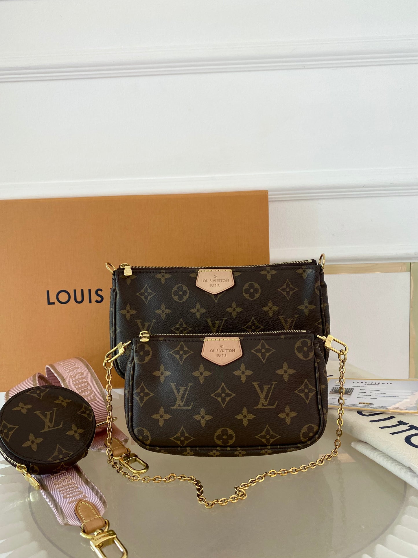 LOUIS VUITTON Multi Pochette Monogram Pink Strap