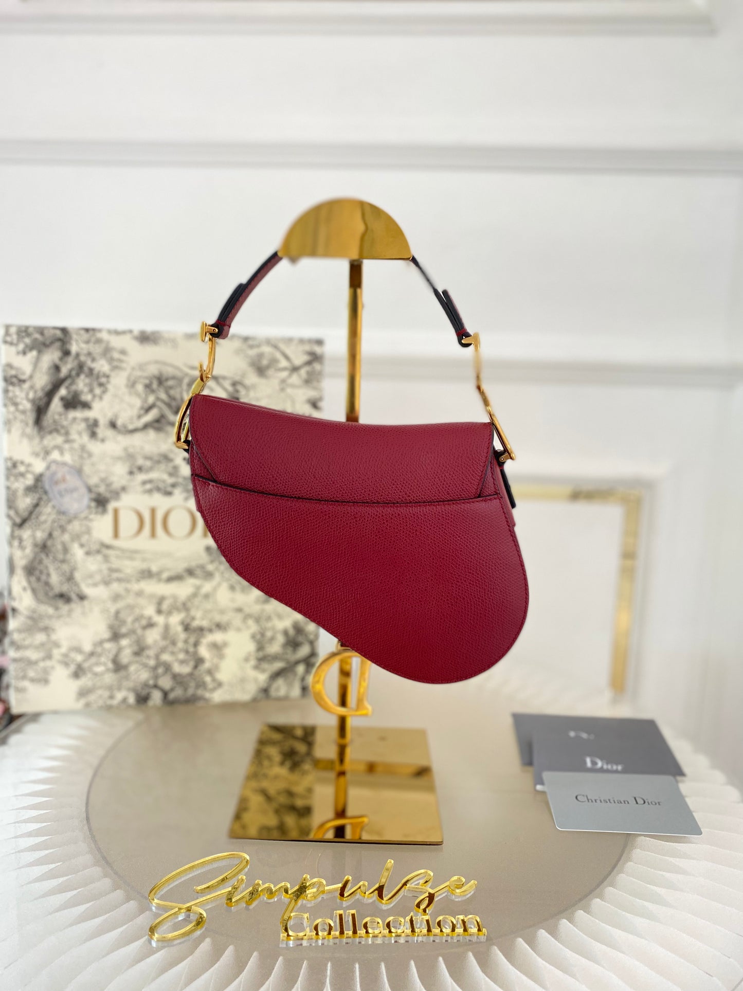 CD Red Mini Saddle Grained Leather GHW