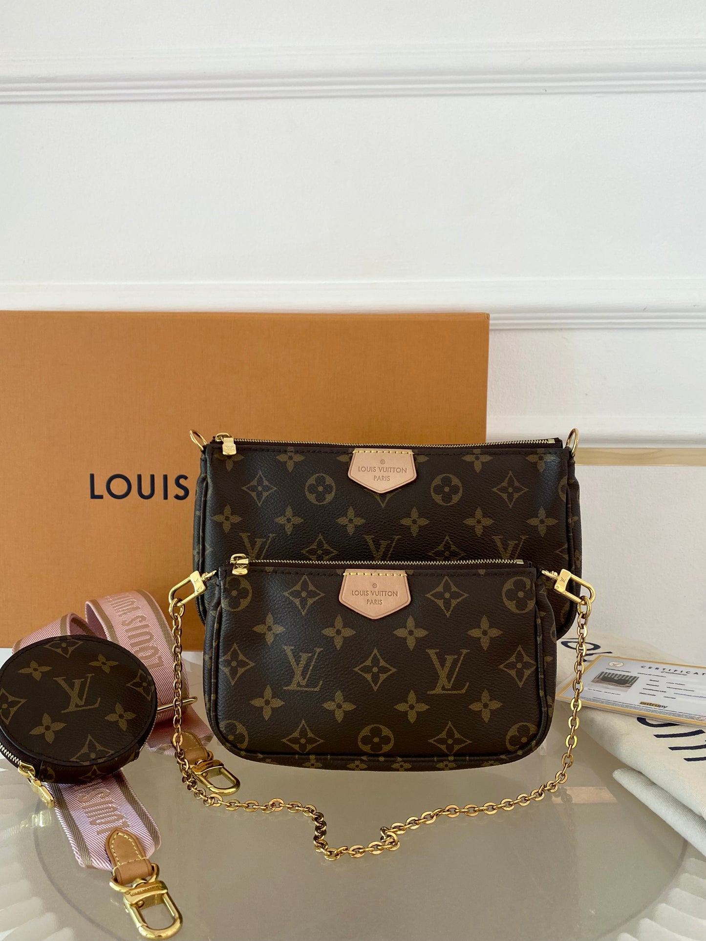 LOUIS VUITTON Multi Pochette Monogram Pink Strap