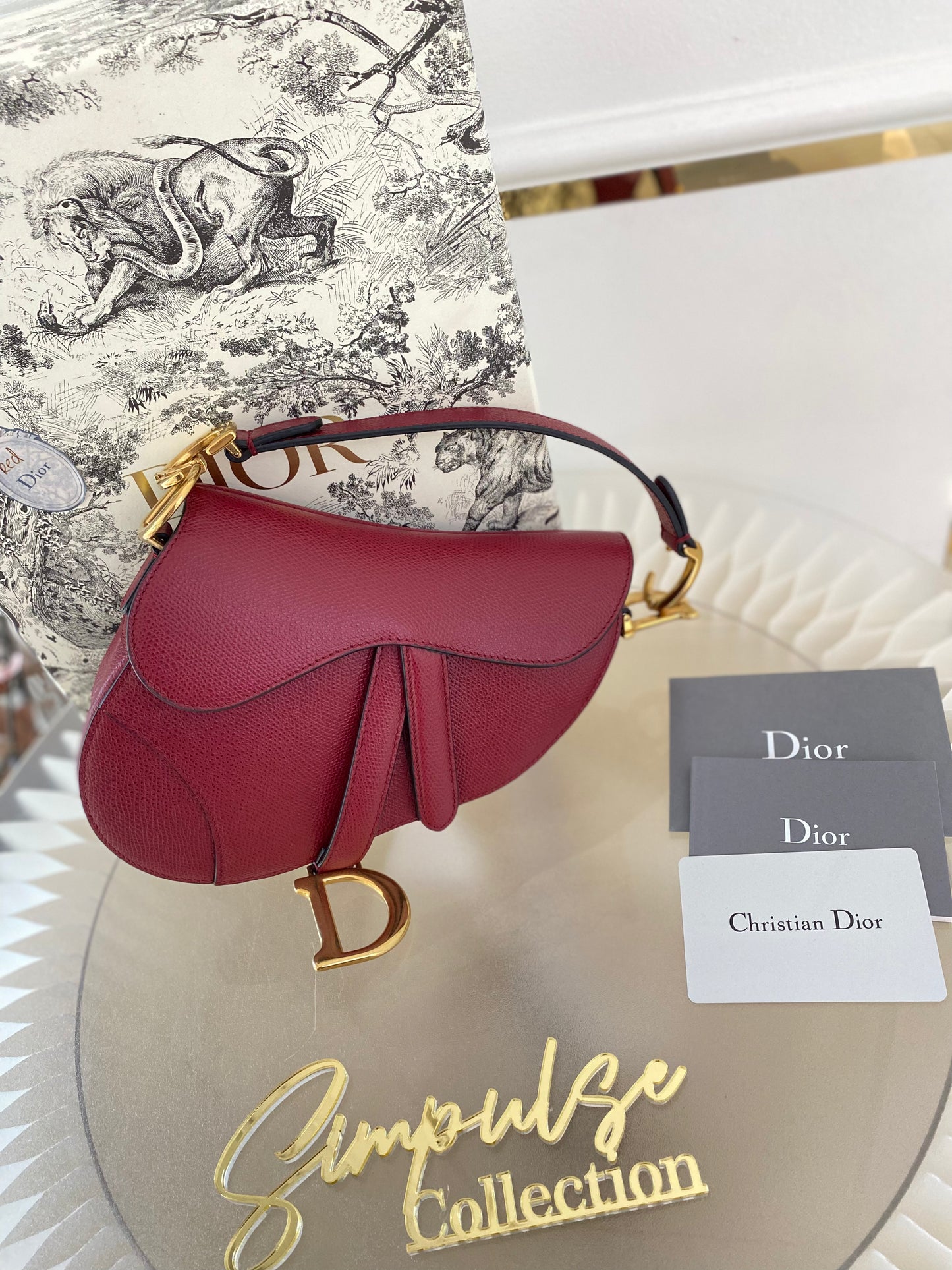 CD Red Mini Saddle Grained Leather GHW
