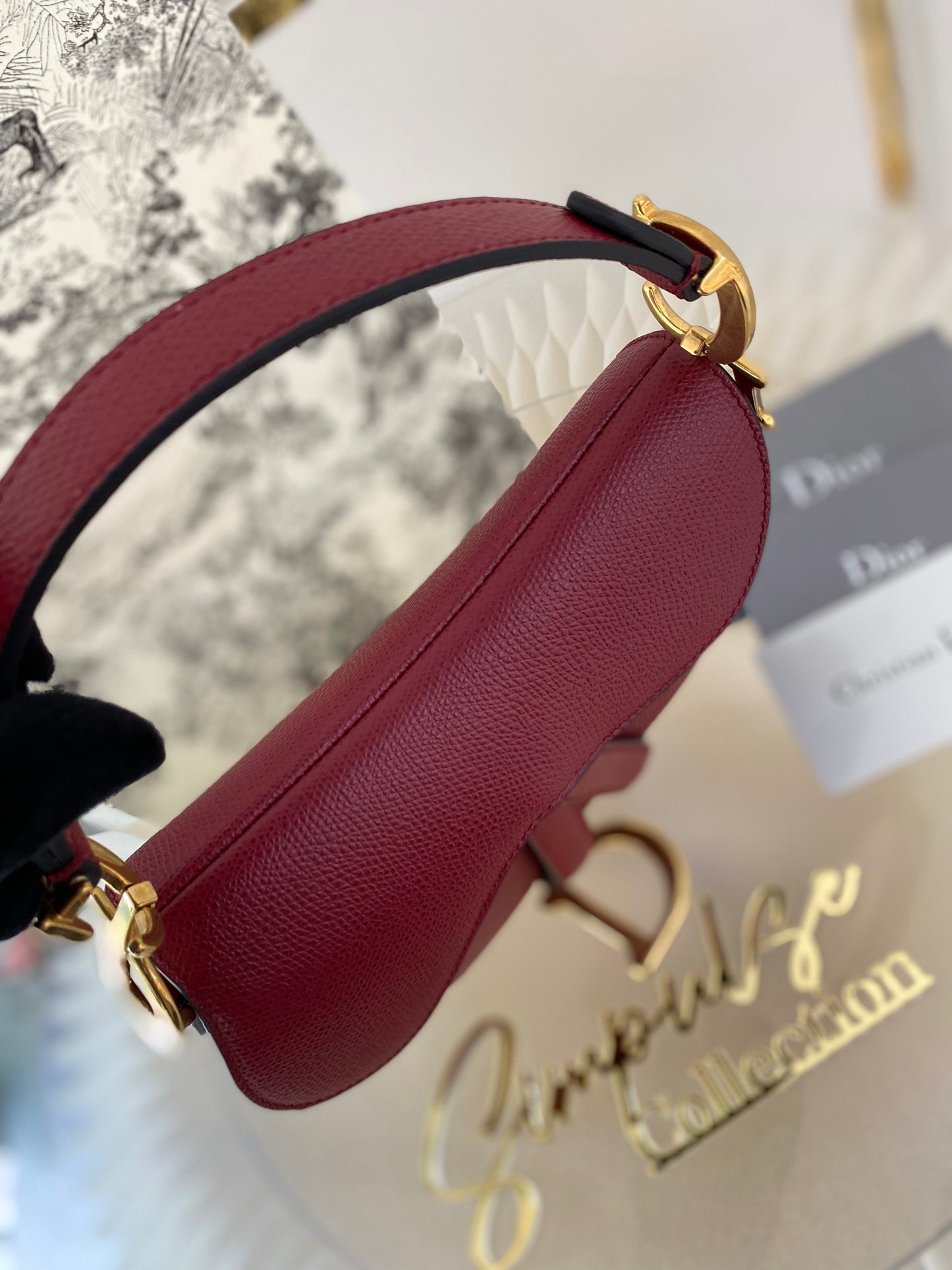CD Red Mini Saddle Grained Leather GHW