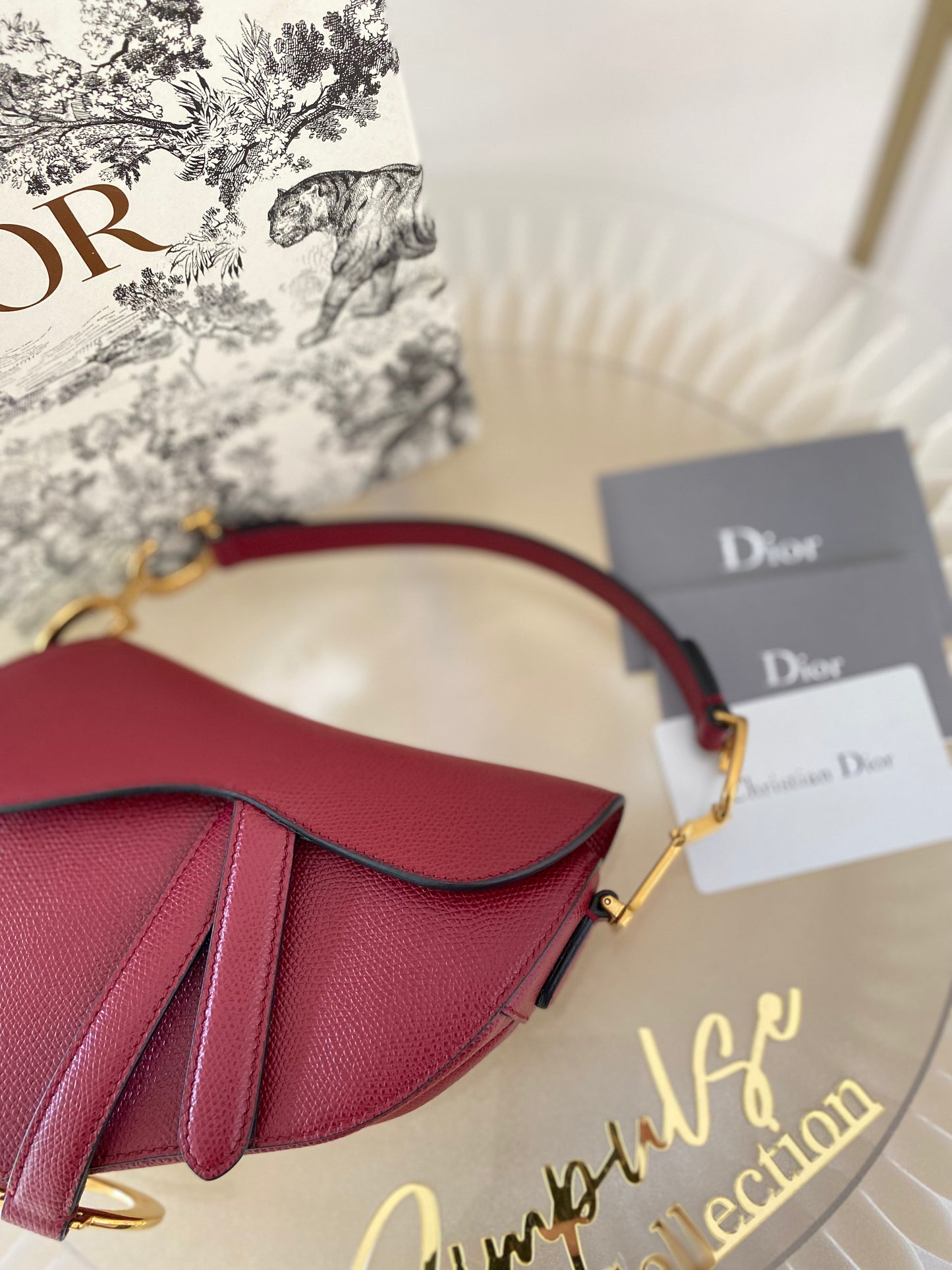 CD Red Mini Saddle Grained Leather GHW