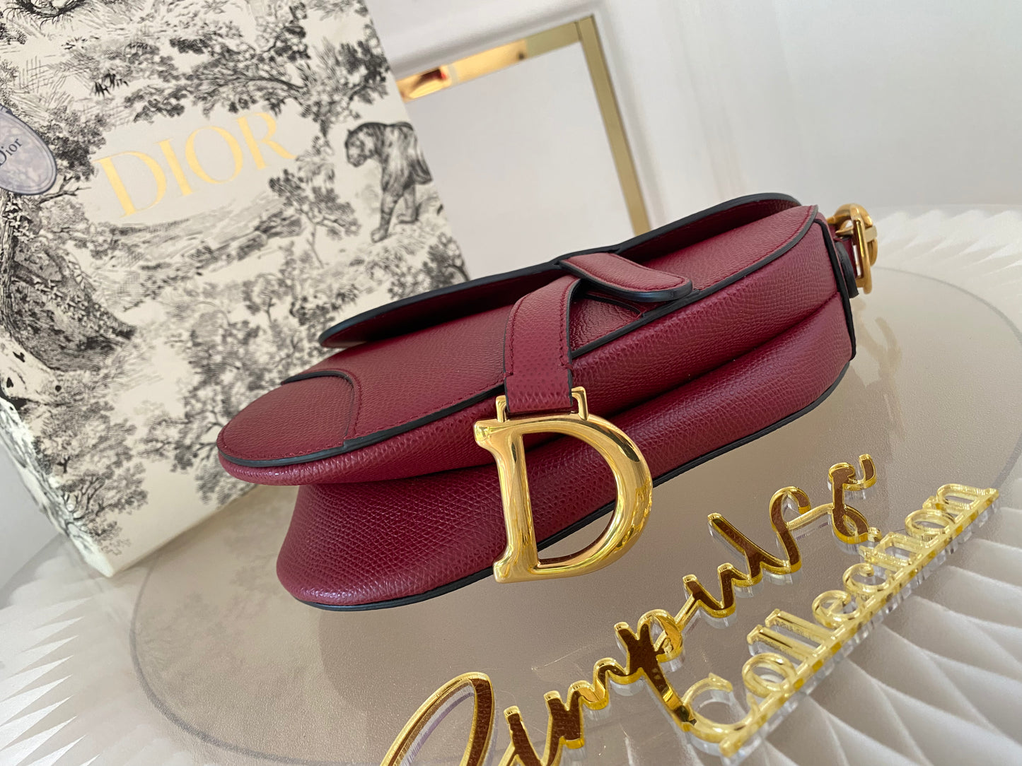 CD Red Mini Saddle Grained Leather GHW