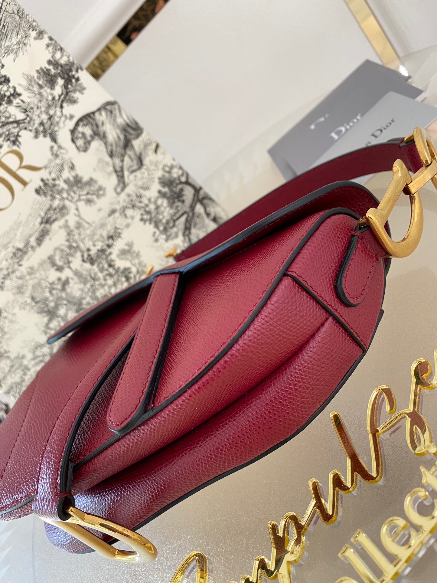 CD Red Mini Saddle Grained Leather GHW