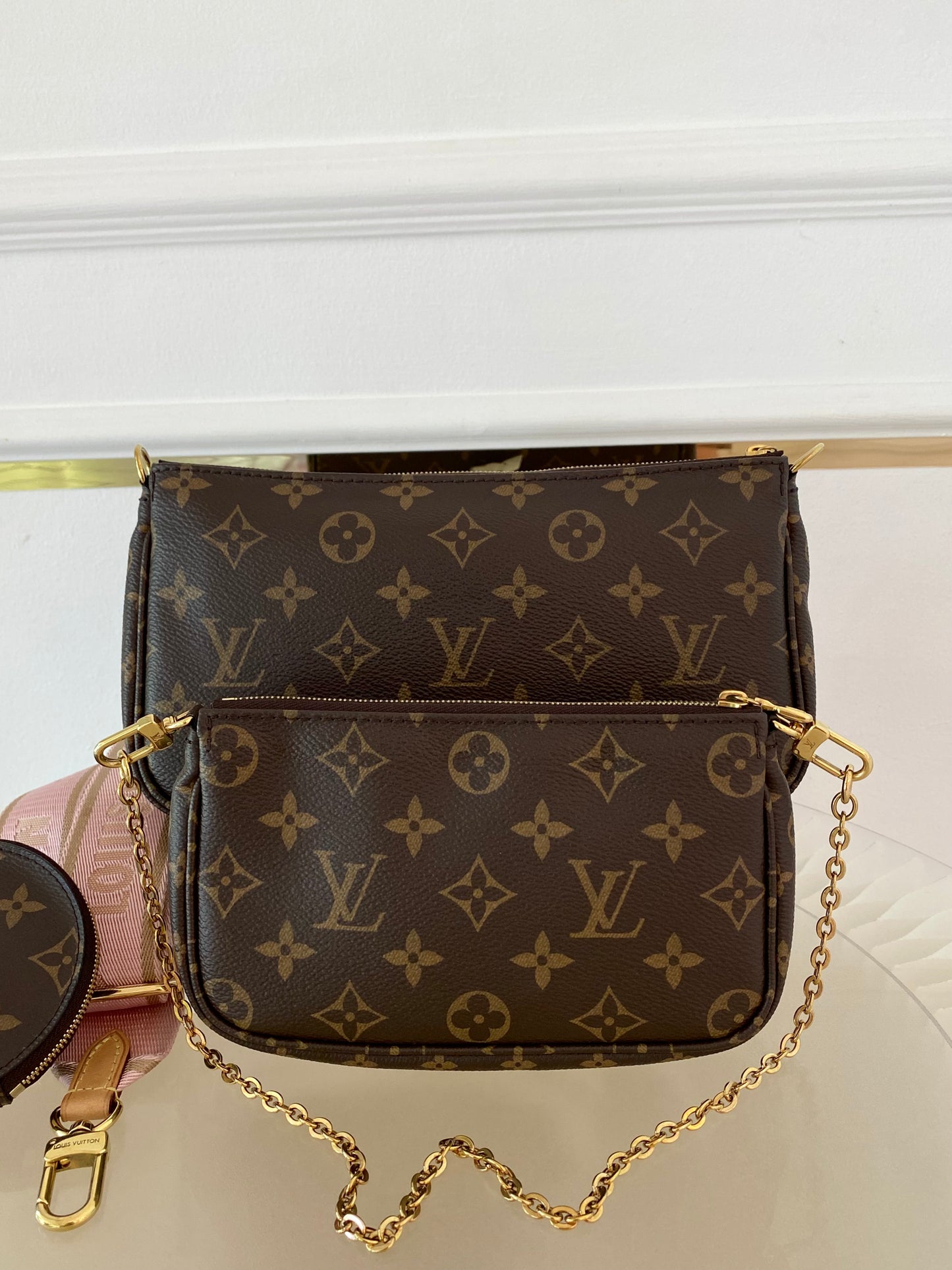 LOUIS VUITTON Multi Pochette Monogram Pink Strap