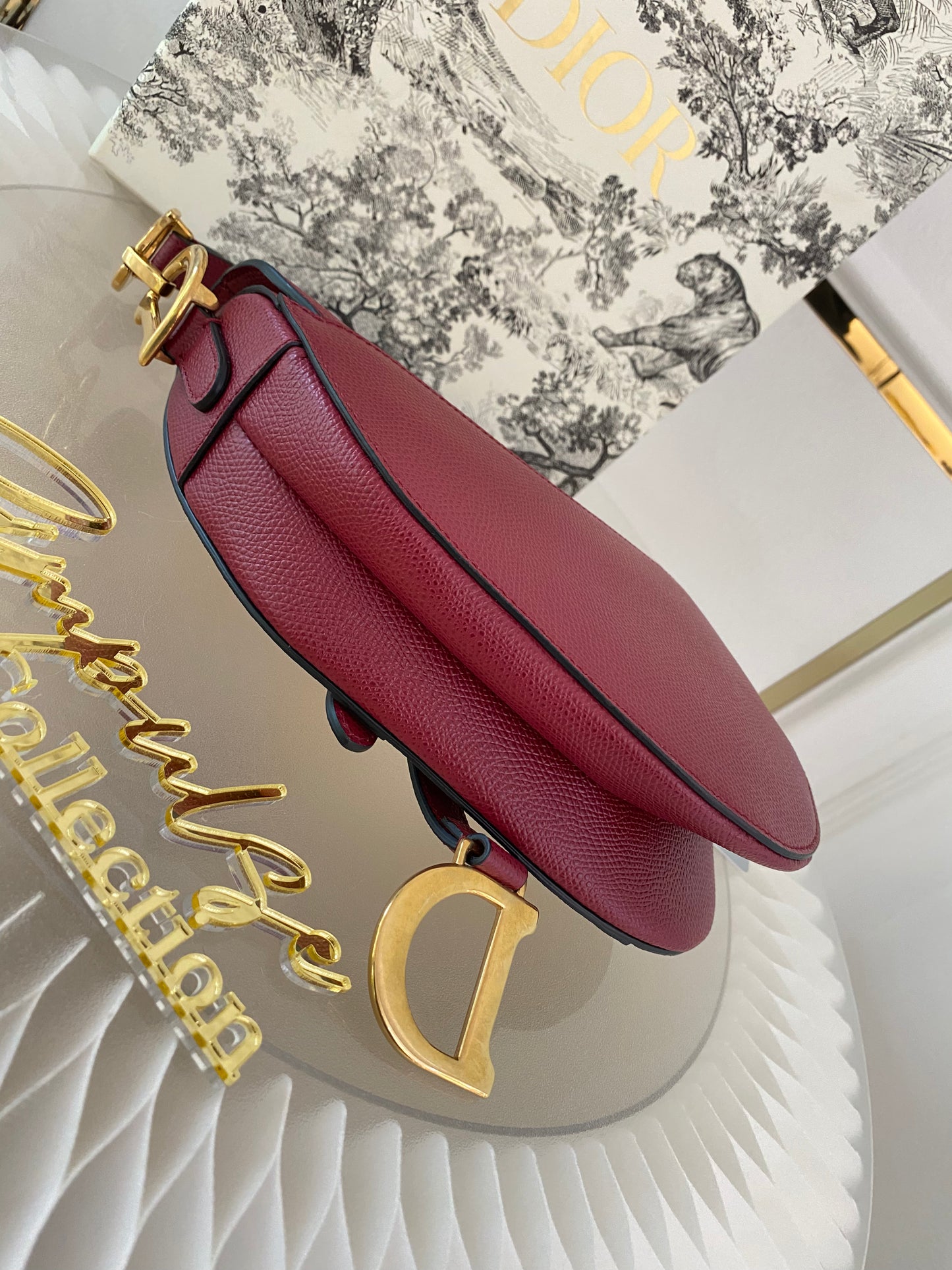 CD Red Mini Saddle Grained Leather GHW