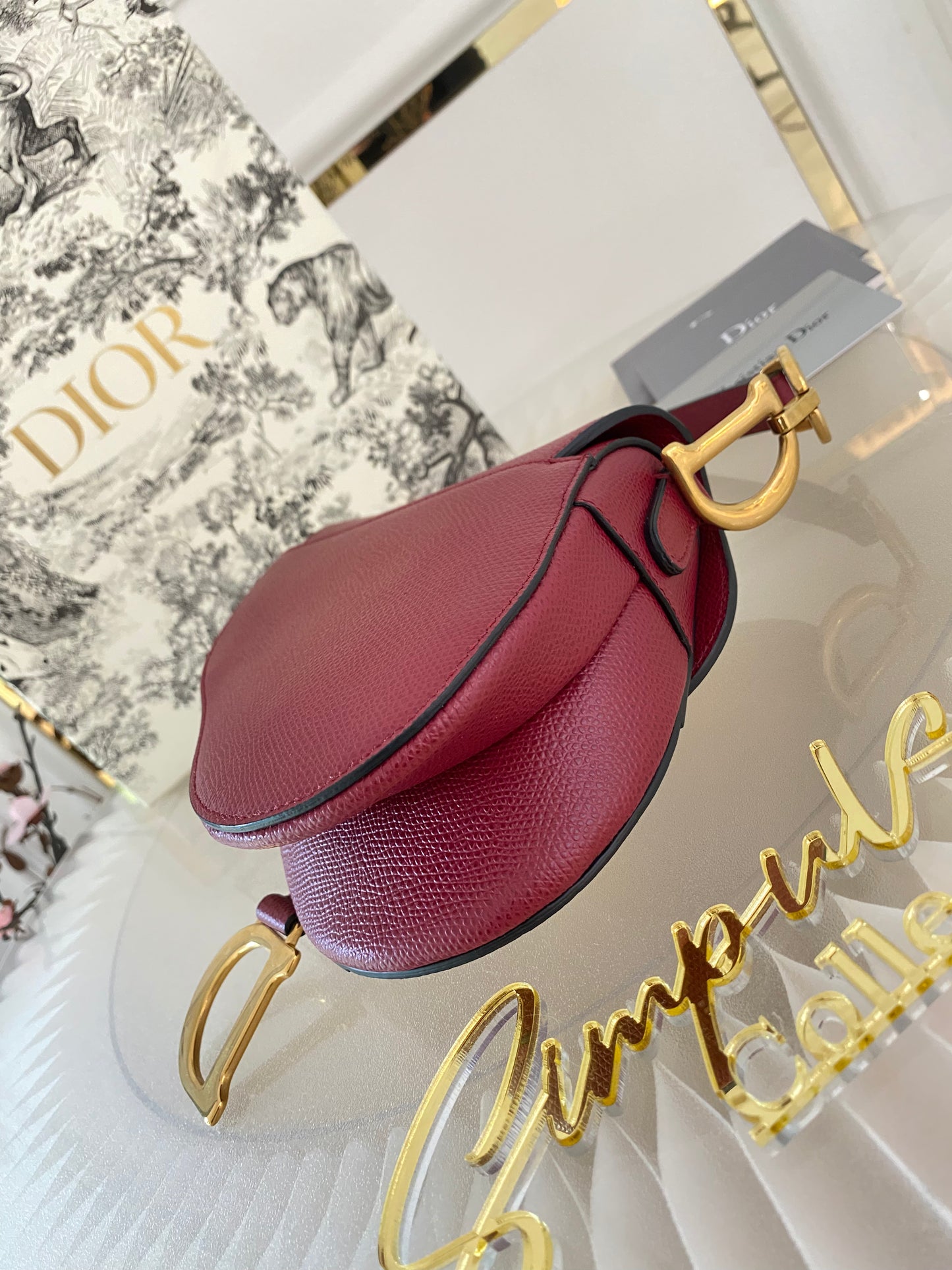 CD Red Mini Saddle Grained Leather GHW