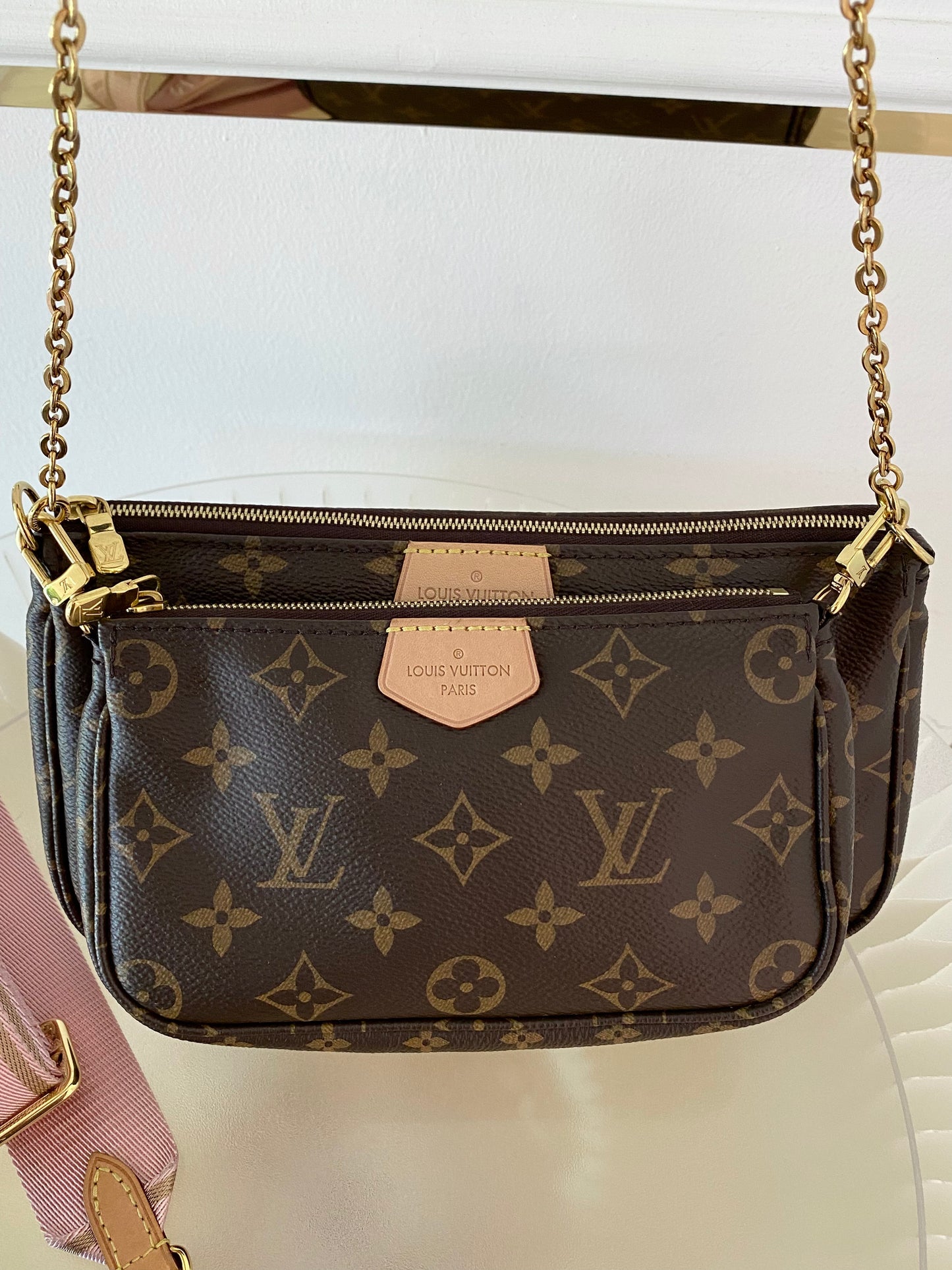 LOUIS VUITTON Multi Pochette Monogram Pink Strap