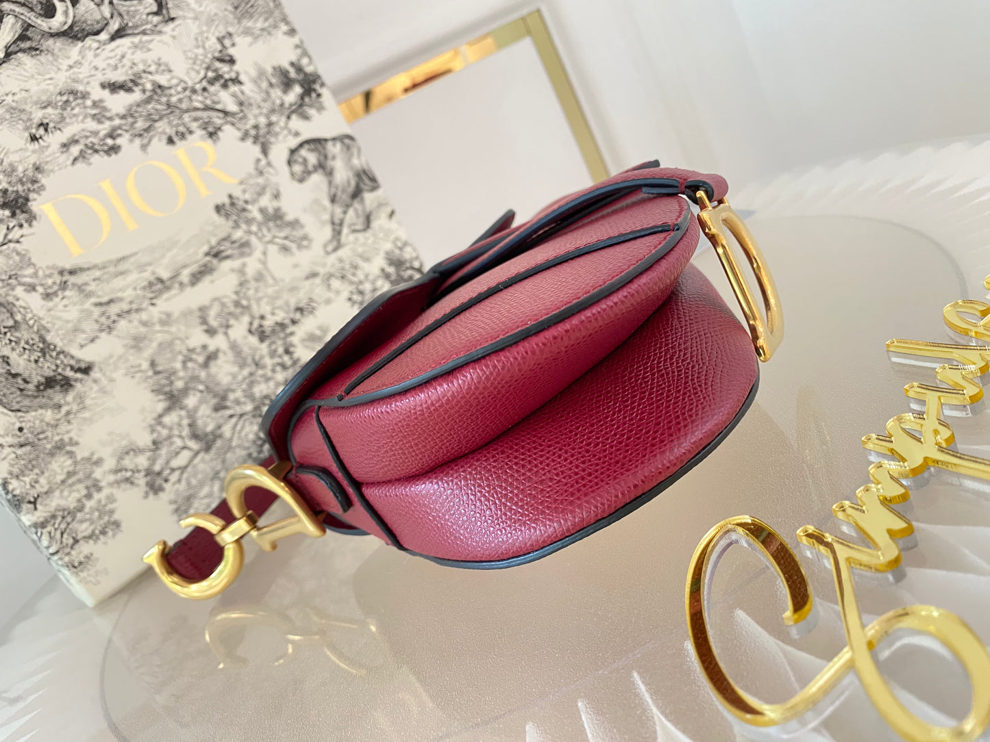 CD Red Mini Saddle Grained Leather GHW