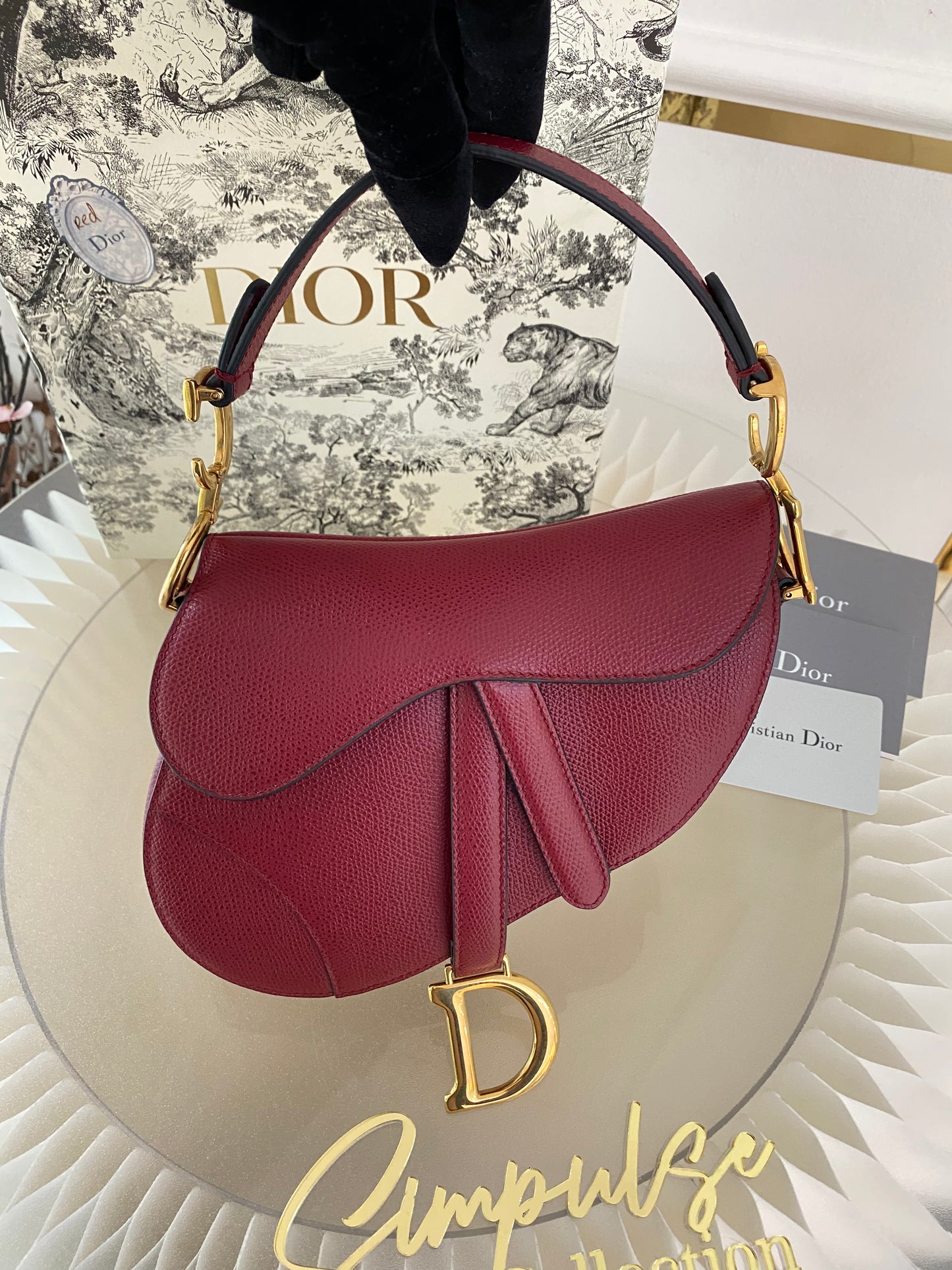 CD Red Mini Saddle Grained Leather GHW