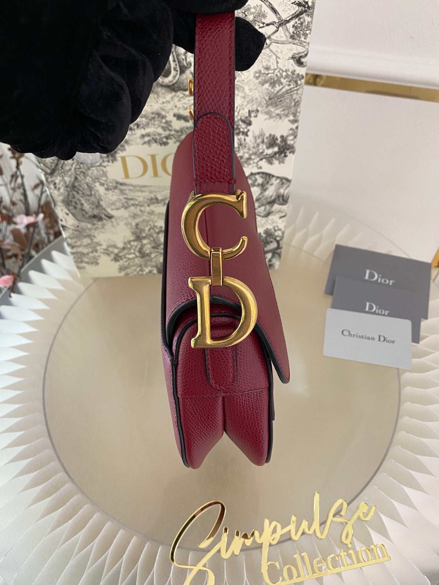 CD Red Mini Saddle Grained Leather GHW
