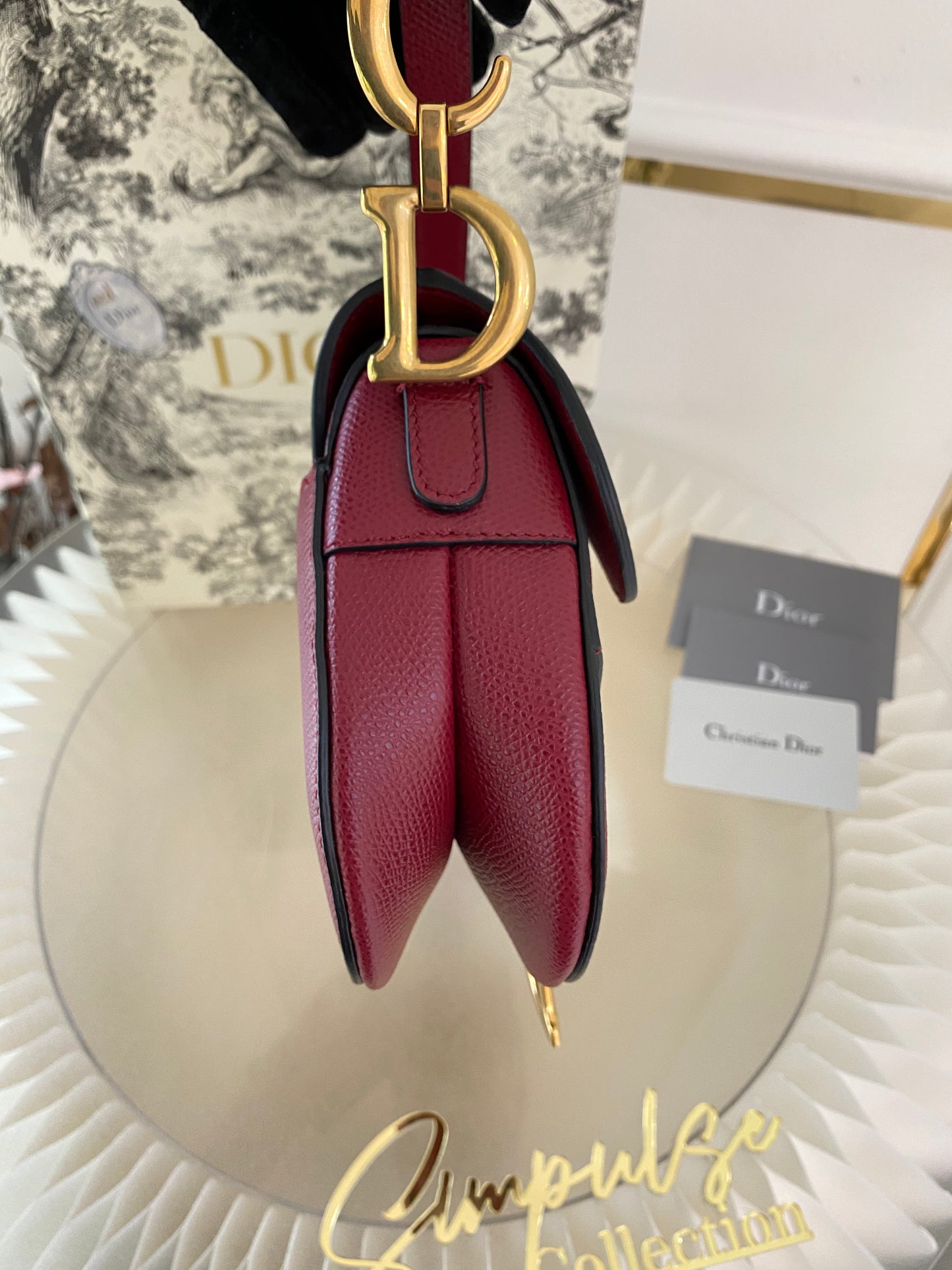 CD Red Mini Saddle Grained Leather GHW
