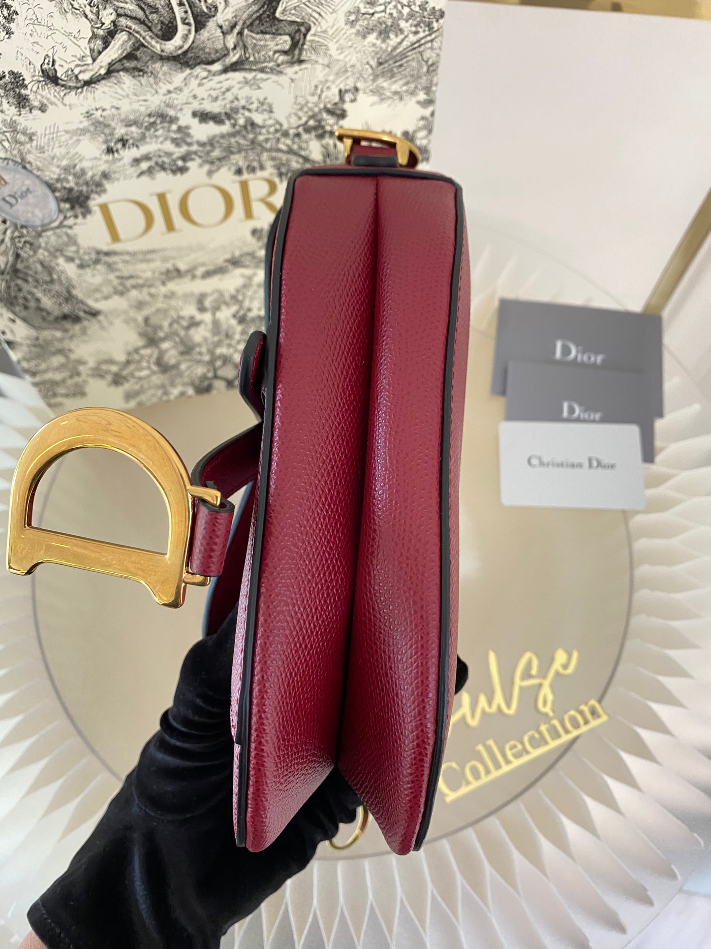 CD Red Mini Saddle Grained Leather GHW