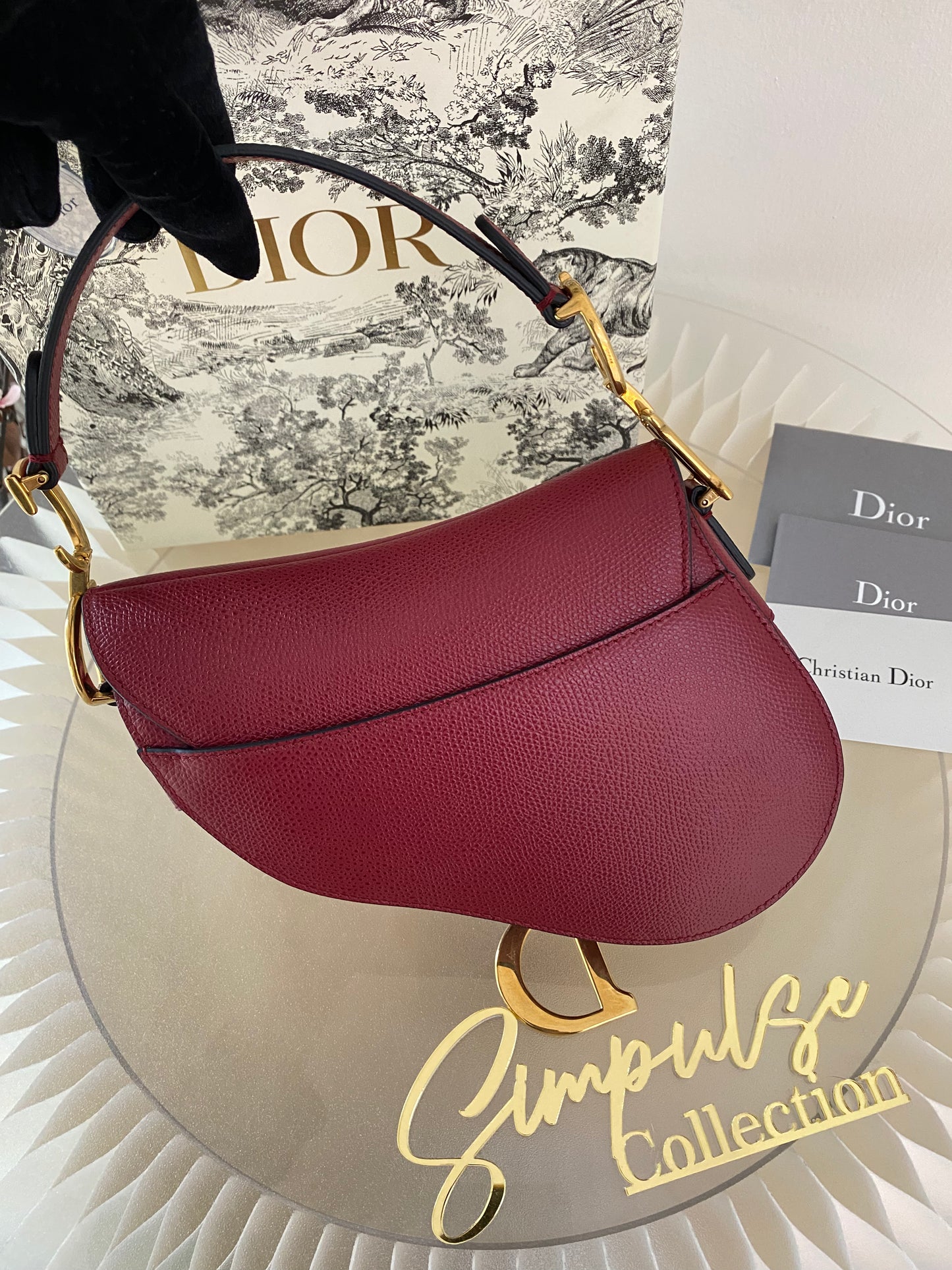 CD Red Mini Saddle Grained Leather GHW
