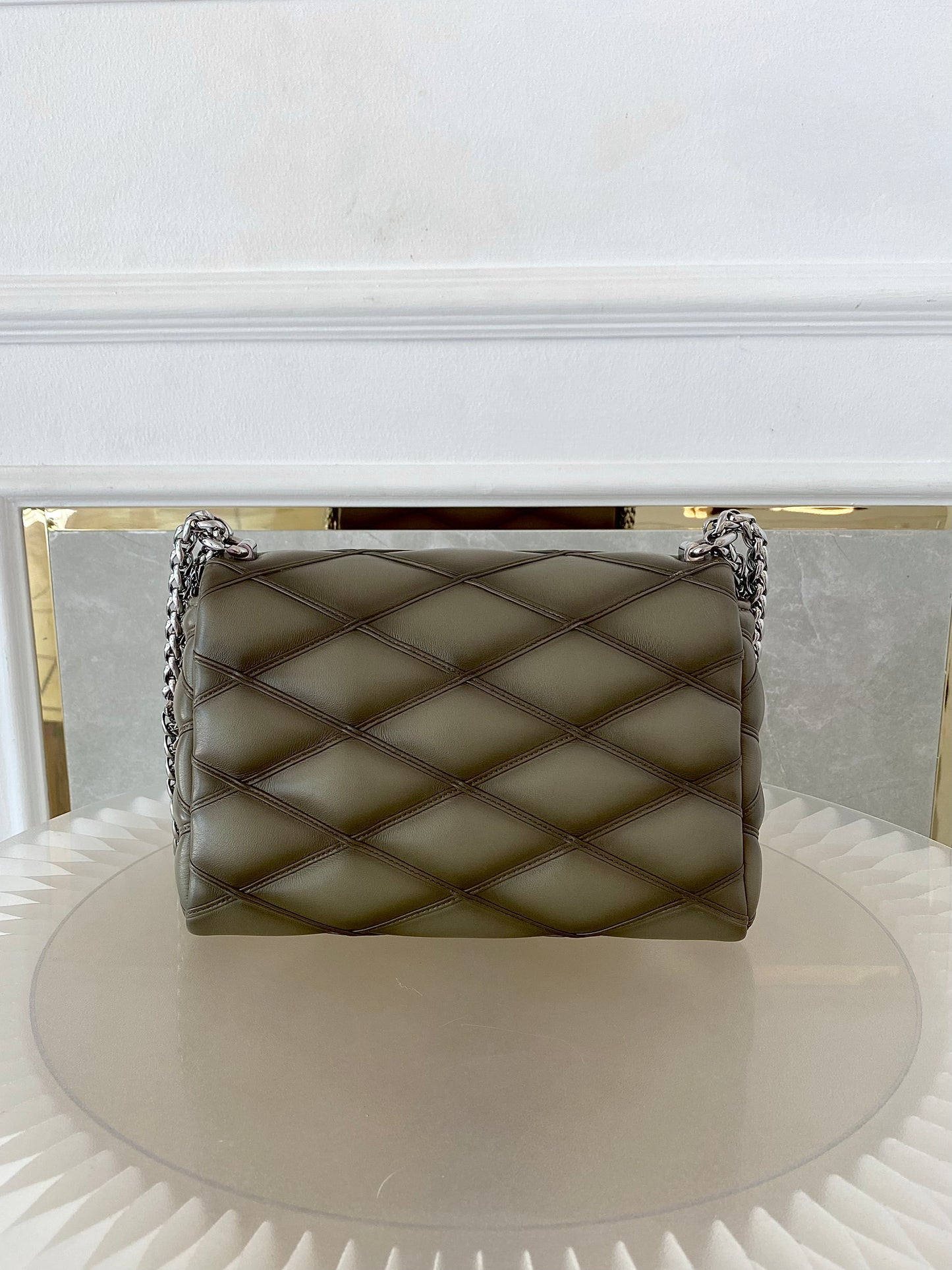 Louis Vuitton GO-14 MM Malletage Quilted Lambskin In a Taupe or Greenish-Grey