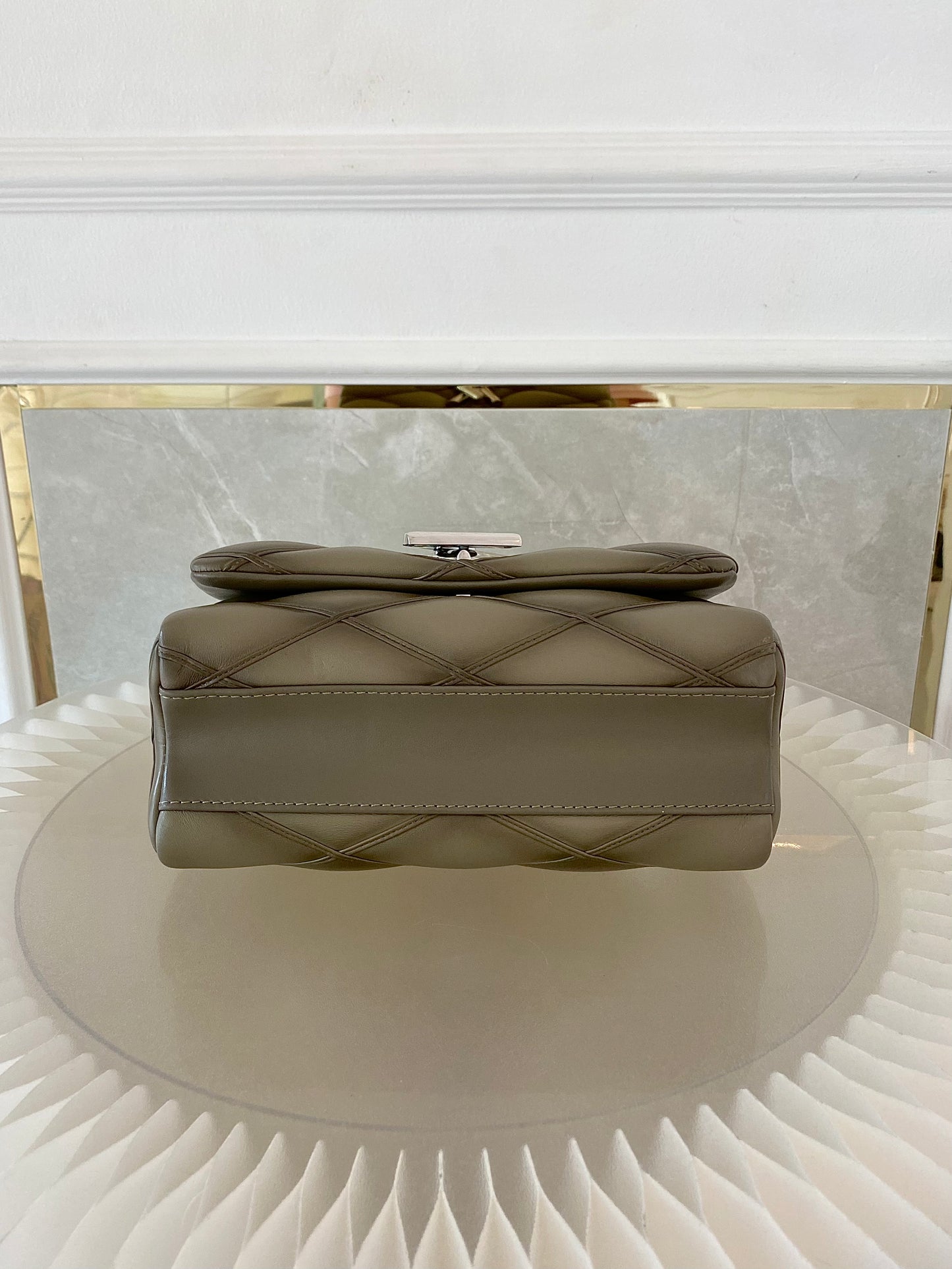 Louis Vuitton GO-14 MM Malletage Quilted Lambskin In a Taupe or Greenish-Grey