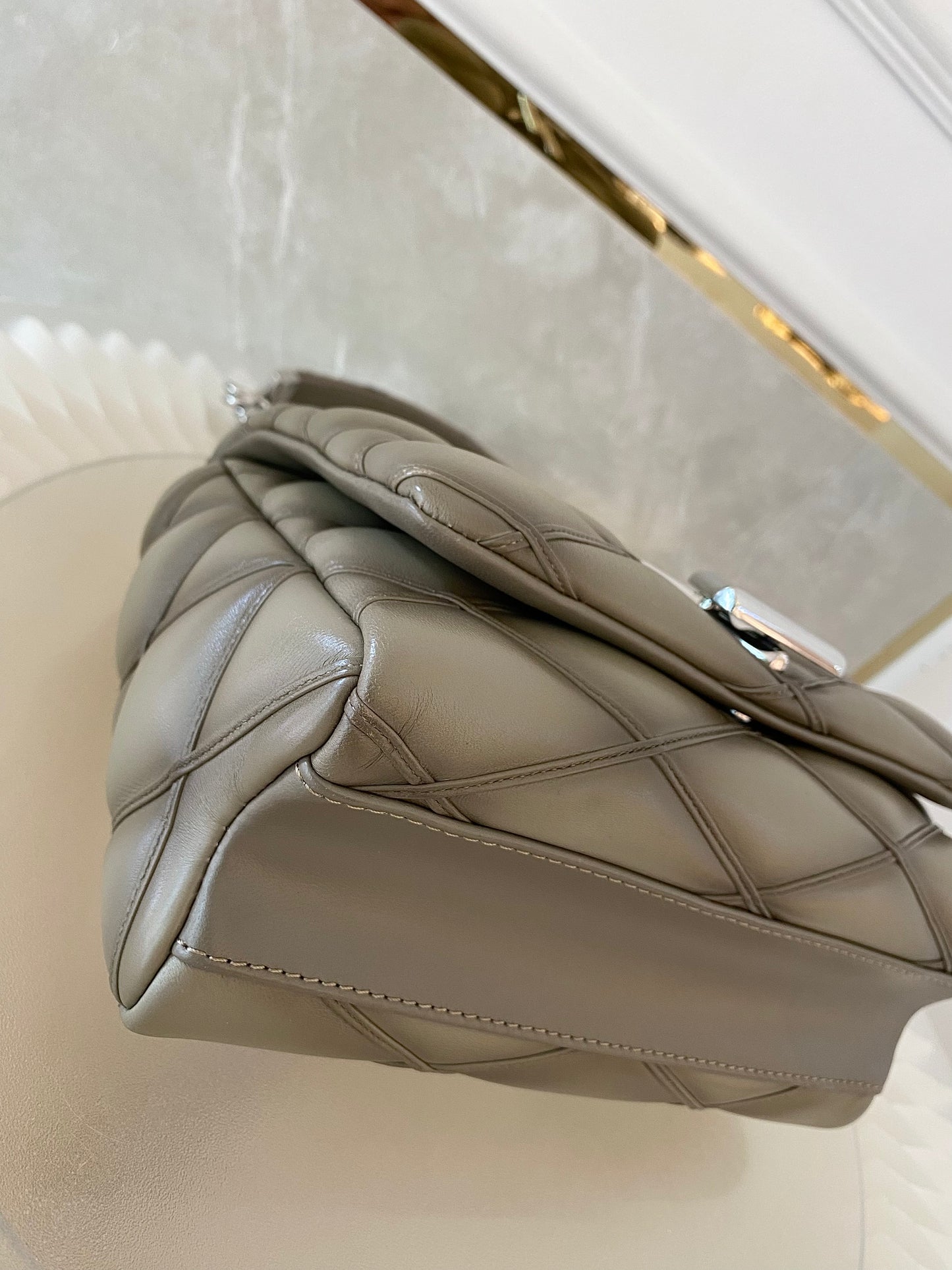 Louis Vuitton GO-14 MM Malletage Quilted Lambskin In a Taupe or Greenish-Grey